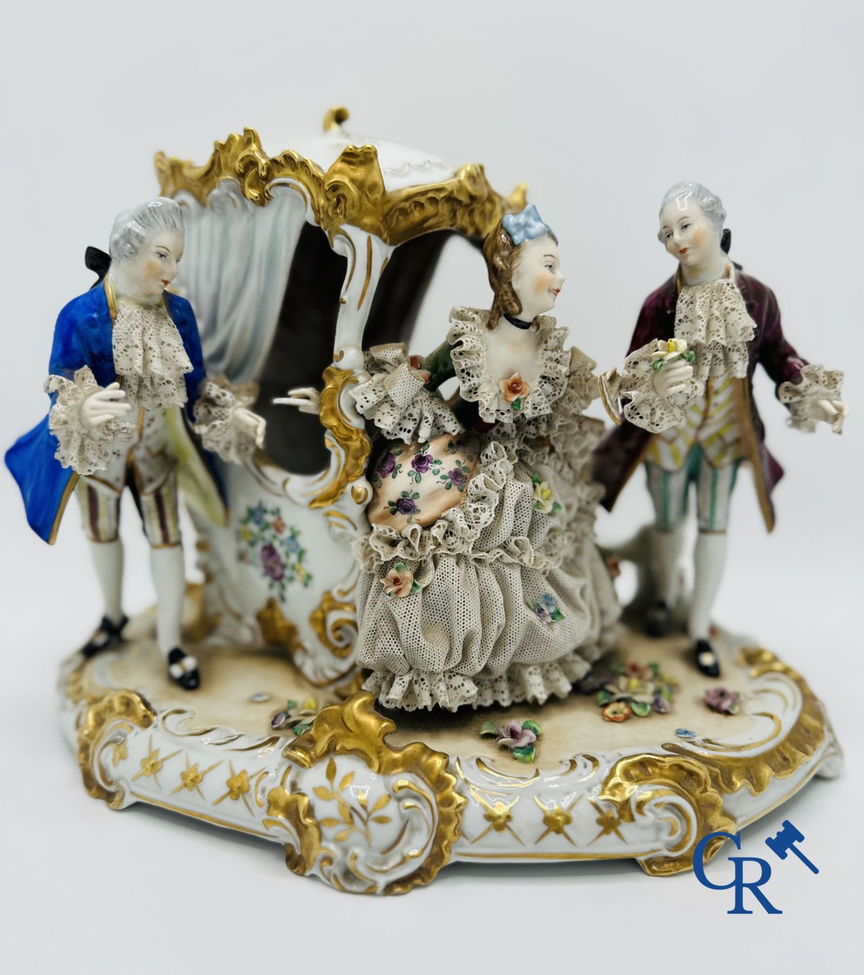 Volkstedt Rudolstadt: 2 Groups in German porcelain in dentelle. (lace porcelain) Marked. - Bild 8 aus 10