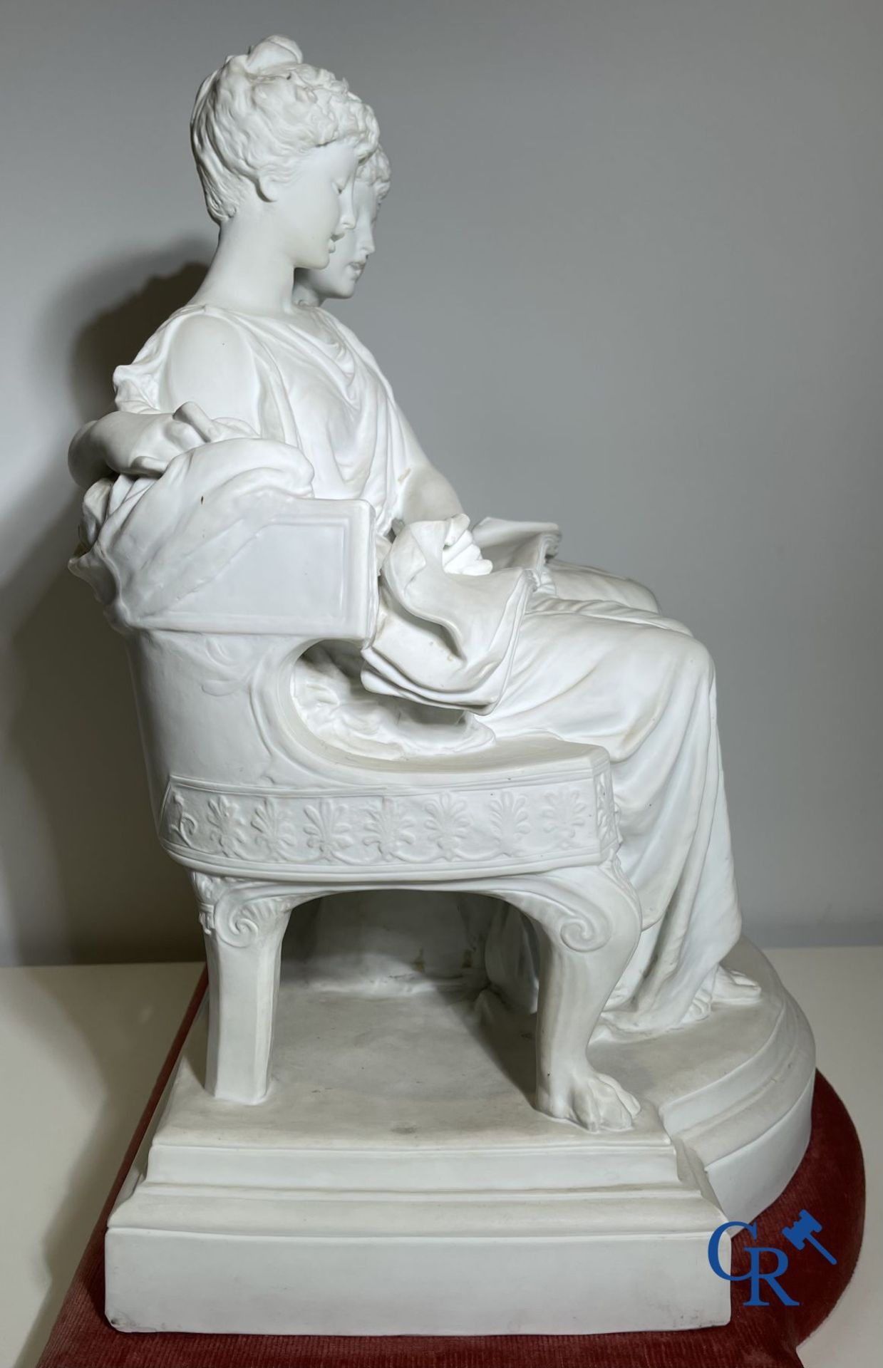 Edouard Lantéri  (1848-1917)  "Duo" Imposing statue in white biscuit in Neoclassical style on a matc - Image 4 of 16