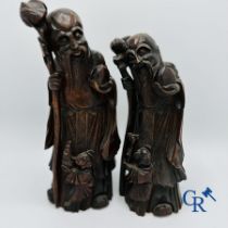 Chinese art: 2 Chinese bamboo sculptures depicting Lu Xing. 18th-19th century.