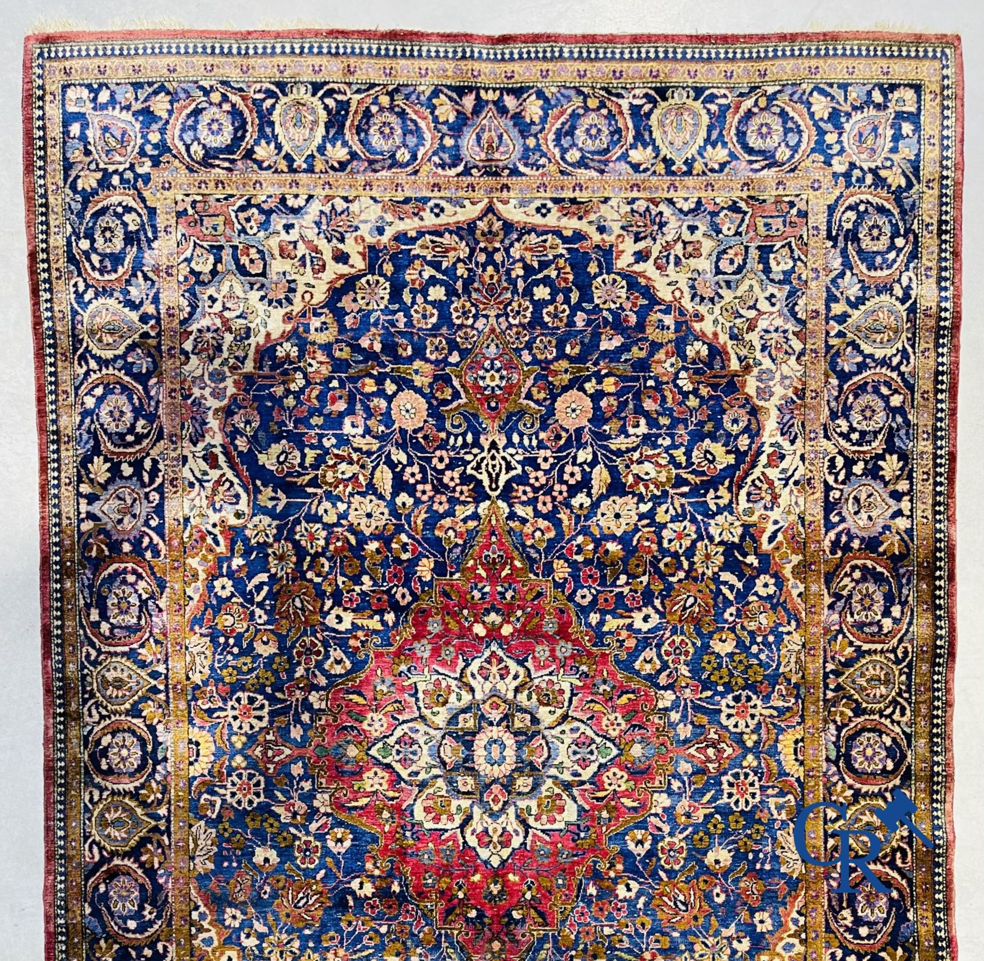 Oriental carpets: Antique silk carpet with floral decor. - Image 3 of 10