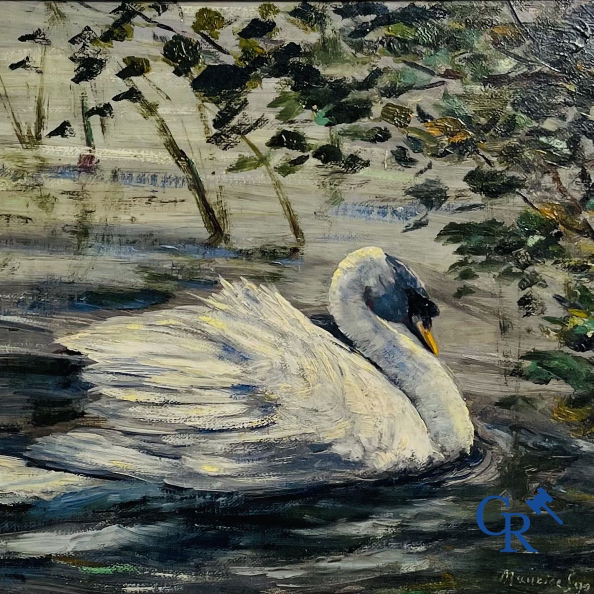 Painting: Maurice Sijs (*) (1880-1972). The white swan. Oil on panel. - Image 10 of 10