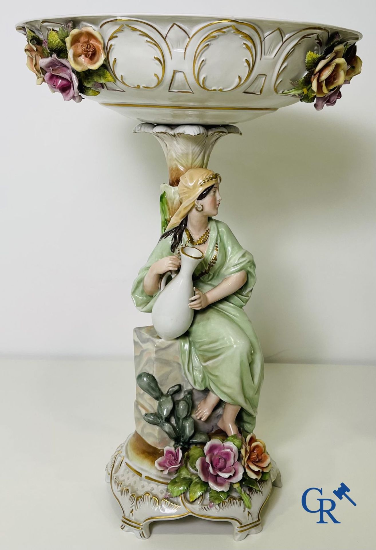 A pair of table centrepieces in German polychrome porcelain. - Image 3 of 16