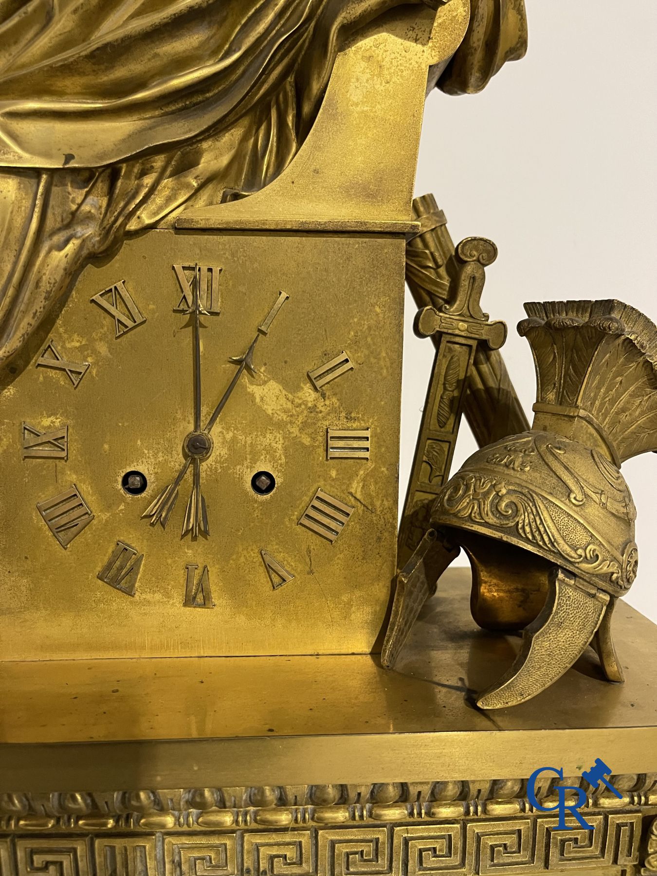 Imposing fire-gilded empire pendulum depicting a seated Roman emperor. - Image 6 of 17