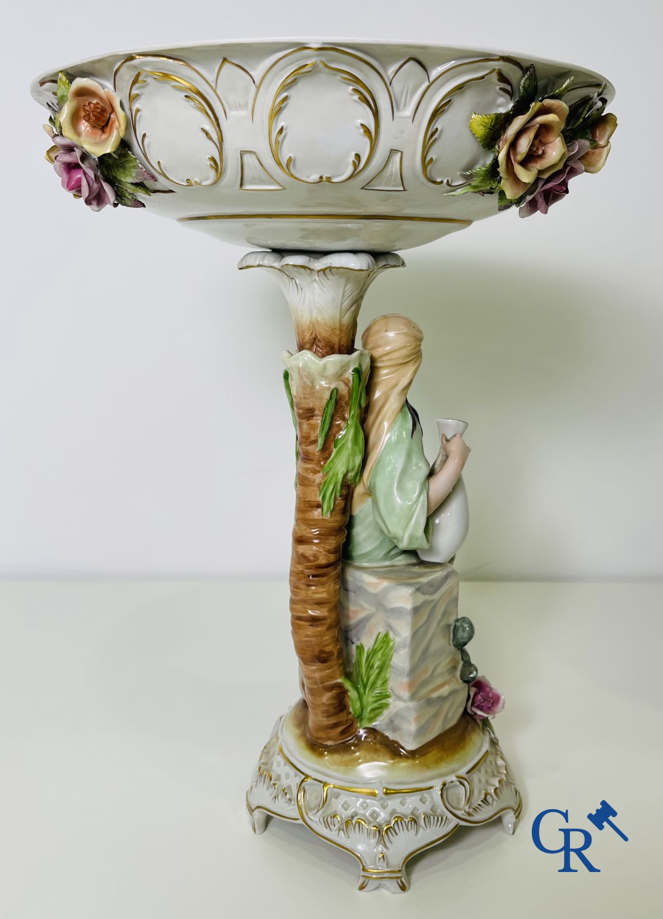 A pair of table centrepieces in German polychrome porcelain. - Image 7 of 16