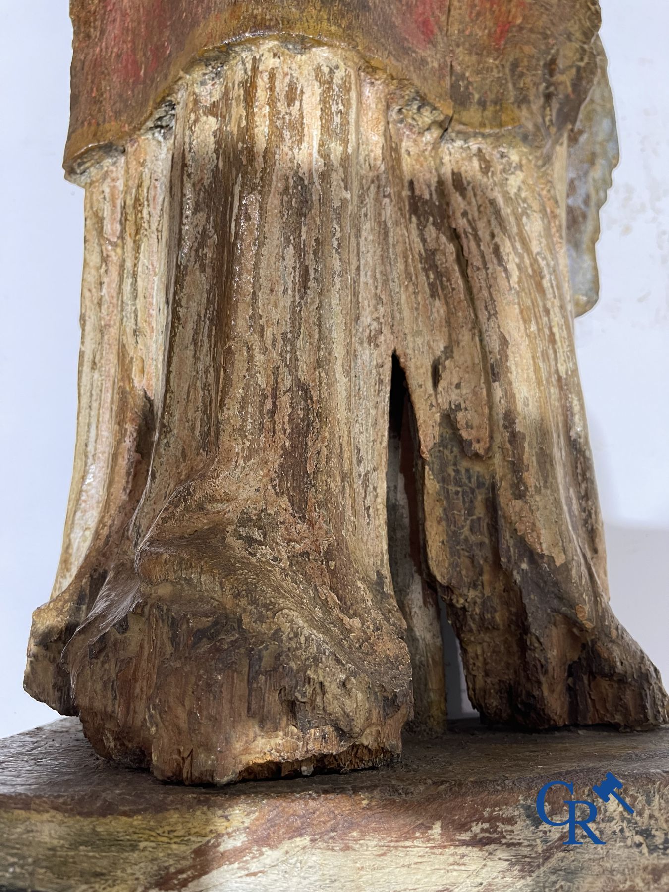 Wooden sculpture: Polychrome wood sculpture of a saint. Saint Stephen. Probably 17th century. - Image 26 of 26