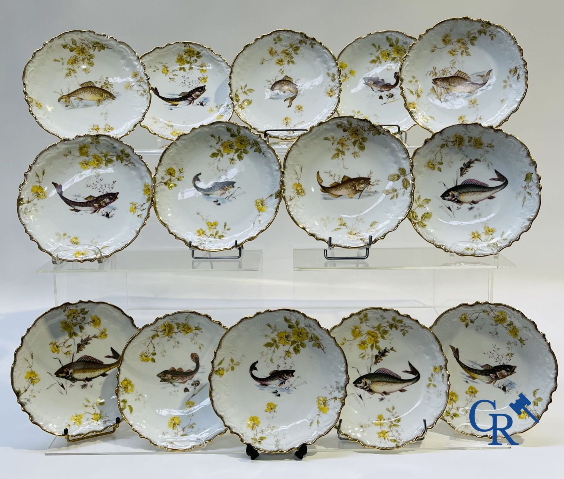 Extraordinary tableware in Brussels porcelain with a theme of freshwater fish. - Image 3 of 17