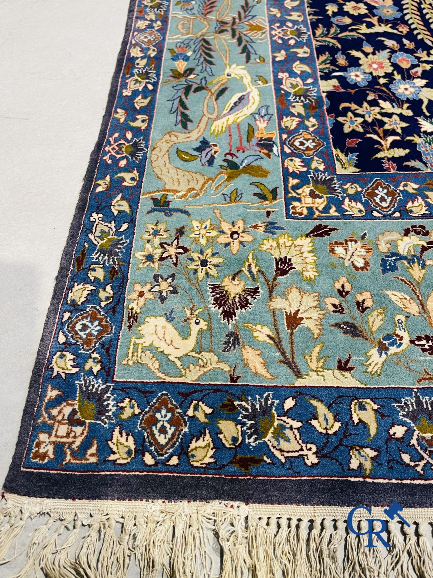 Oriental carpets: Iran. Isfahan, Persian hand-knotted carpet with a decor of animals, birds, plants  - Image 5 of 11