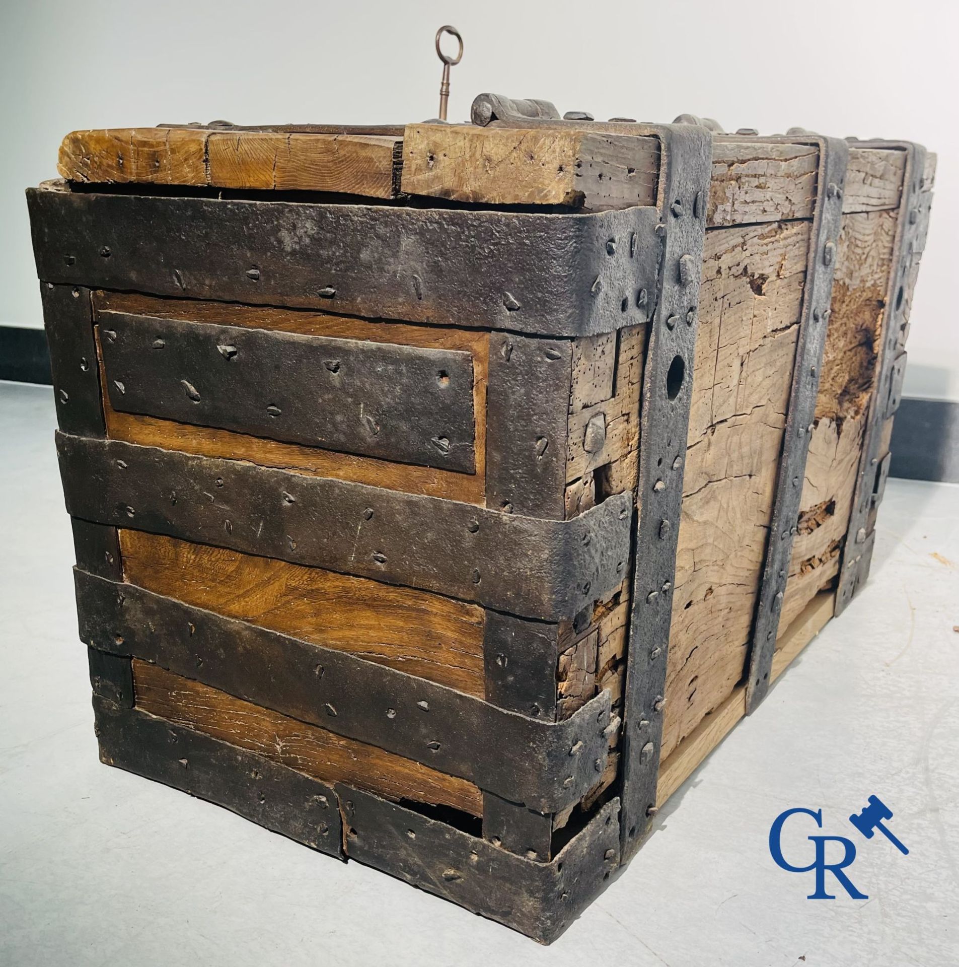 Antique wooden chest with hardware and lockwork in forging. - Image 15 of 21