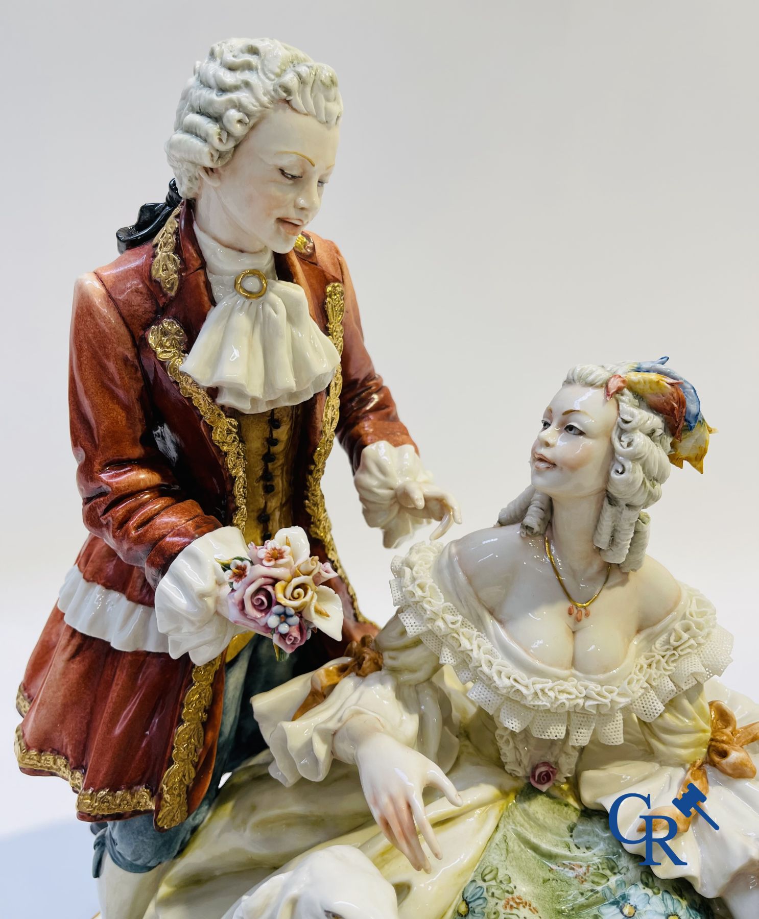 Porcelain: Capodimonte: Exceptional group in Italian porcelain with lace. - Image 4 of 9