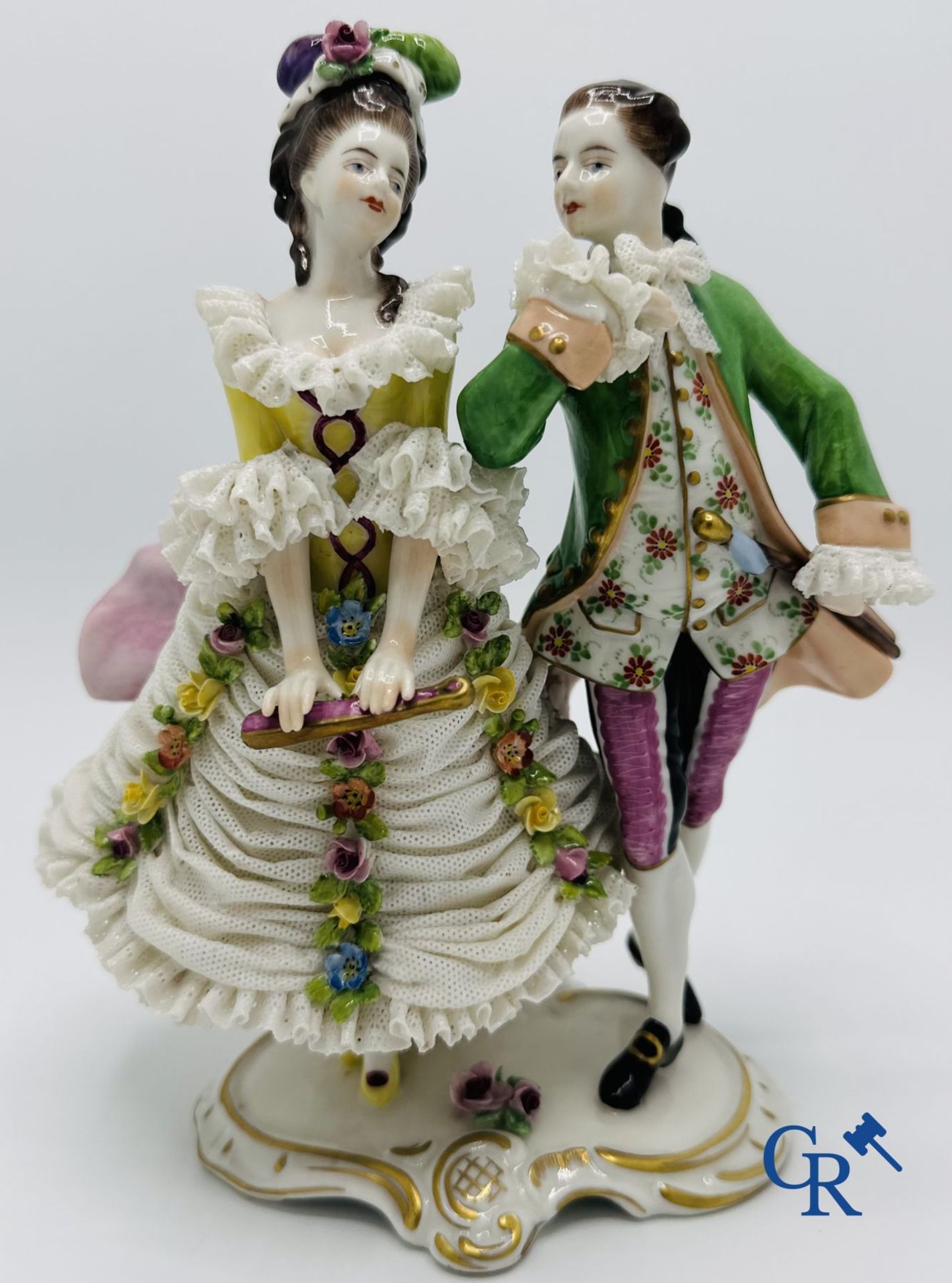 Porcelain: Volkstedt Rudolstadt: 3 porcelain romantic figures in dentelle (lace porcelain). Marked. - Bild 6 aus 10