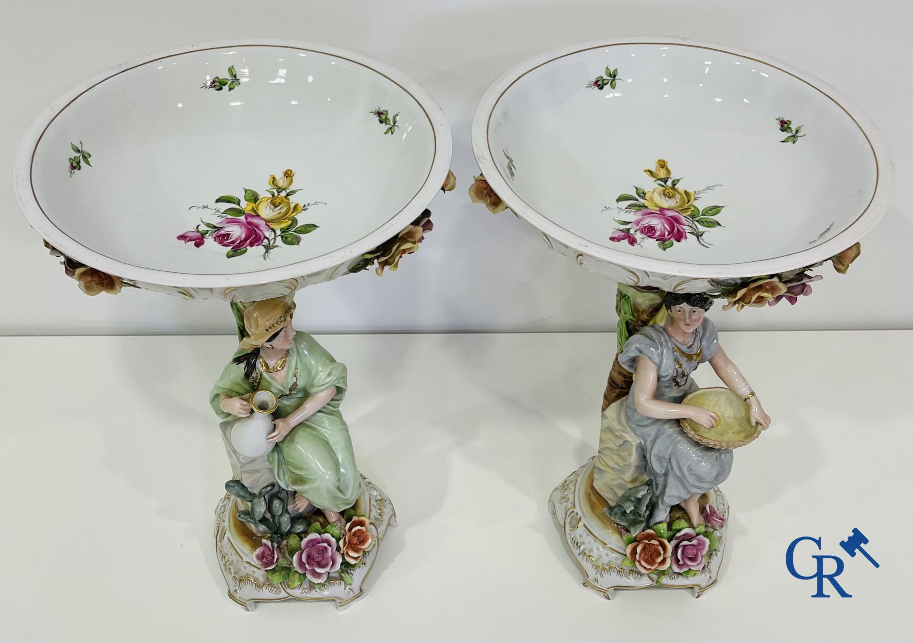 A pair of table centrepieces in German polychrome porcelain. - Image 2 of 16