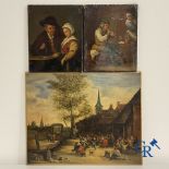 Paintings: 3 paintings after Teniers. oil on canvas.