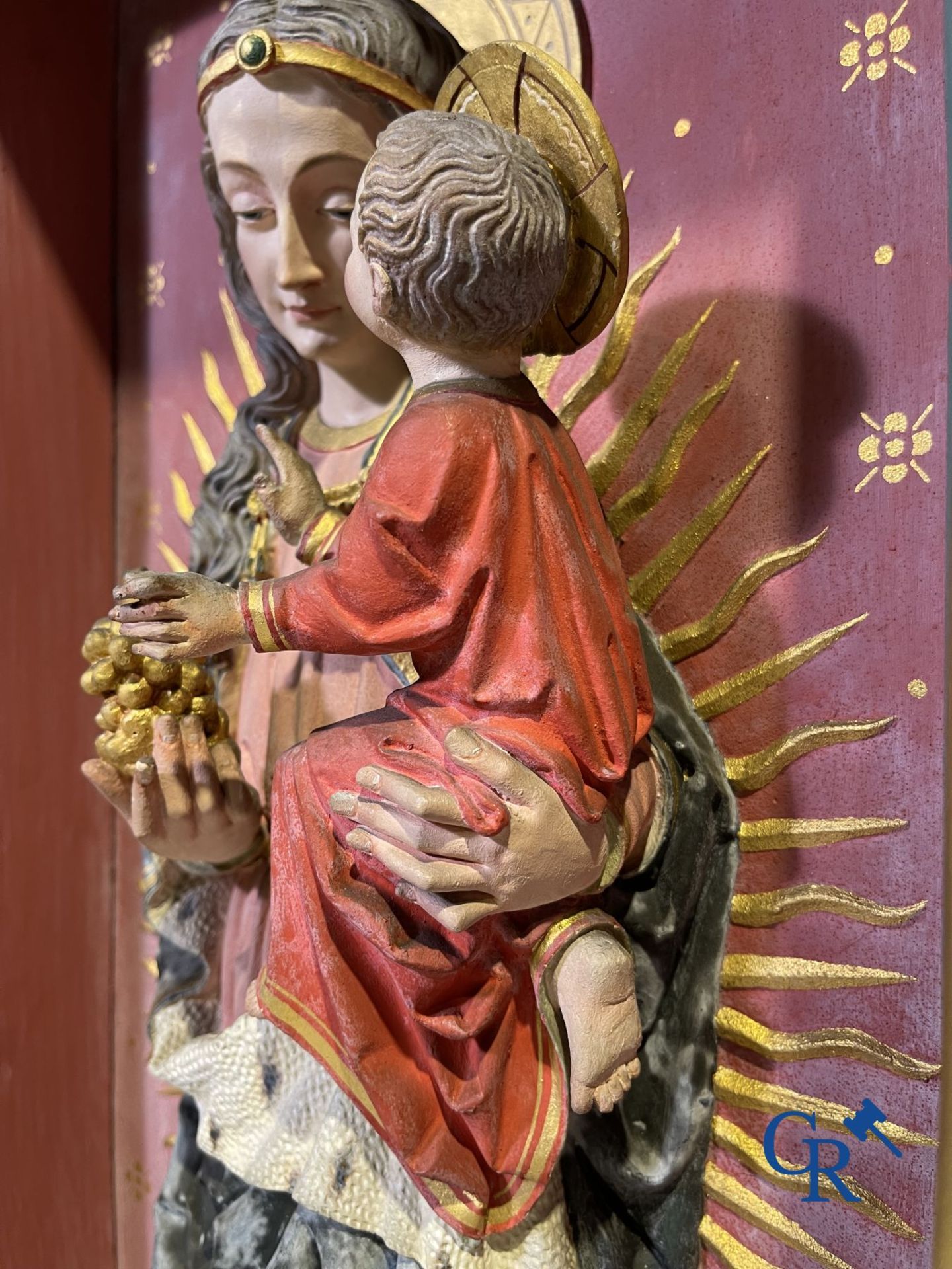 A 19th century wooden statue of Christ and a wooden display case with plaster representation of Mary - Image 24 of 25