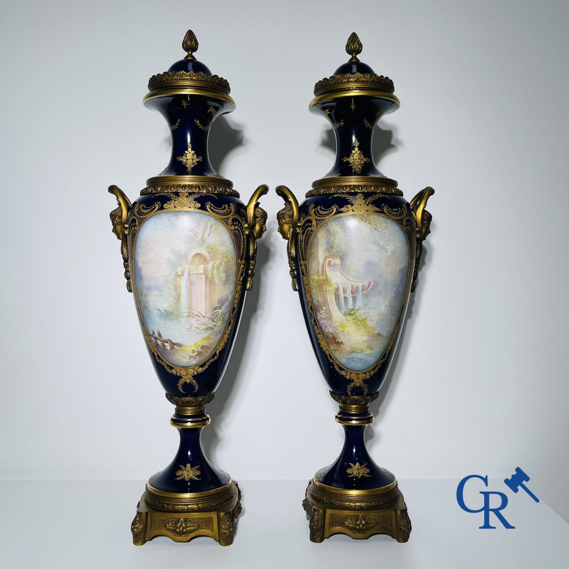 Porcelain: Sèvres: Pair of large bronze mounted vases in Sevres porcelain. - Image 2 of 7