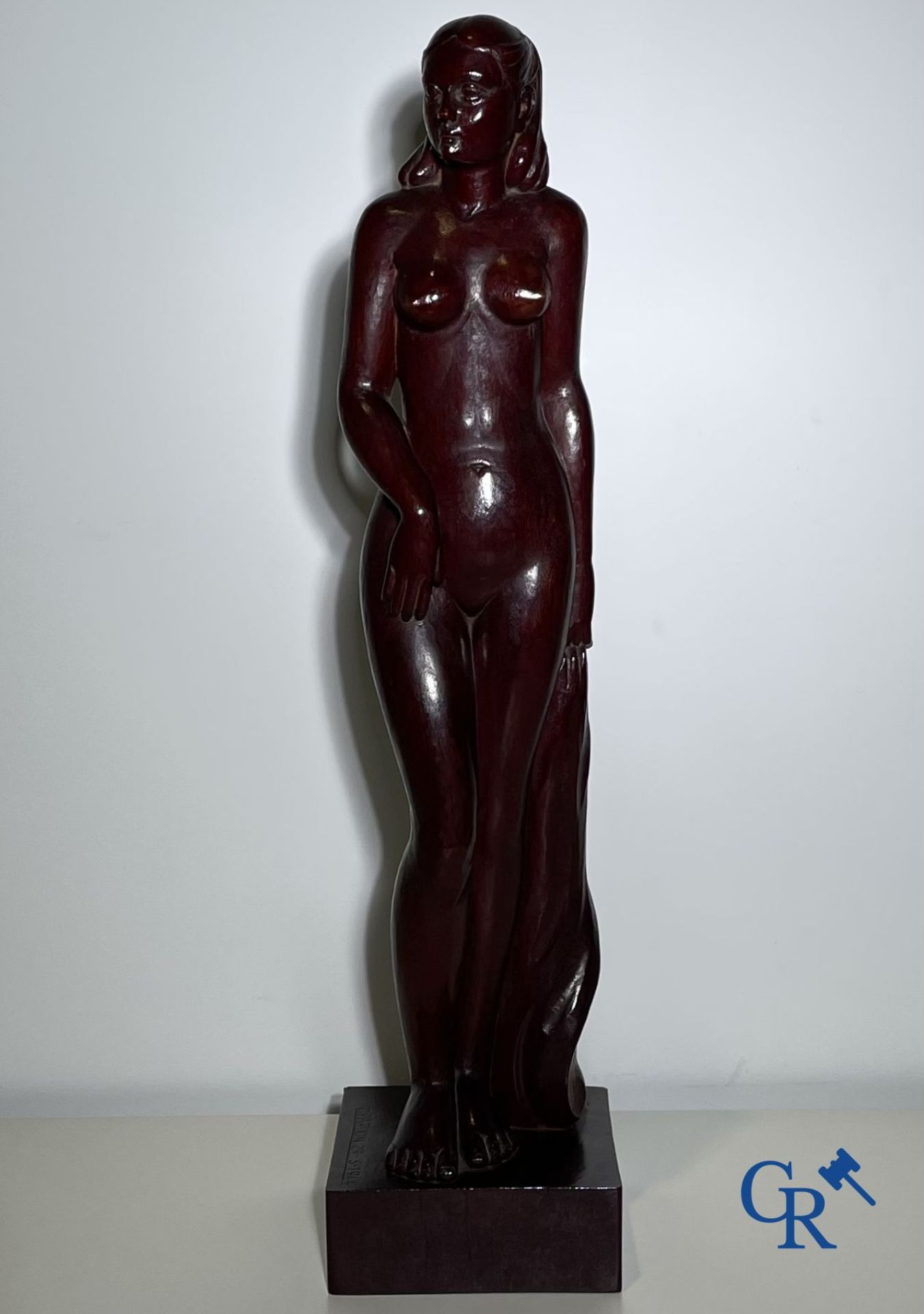 Clément Pardon(*) (Leuven 1901-1979) Sculpture of a standing nude in exotic wood. - Image 3 of 8