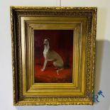 Painting: Hugo Frederik Salmson (1843-1894) oil on panel. "Lala" Portrait of a whippet.