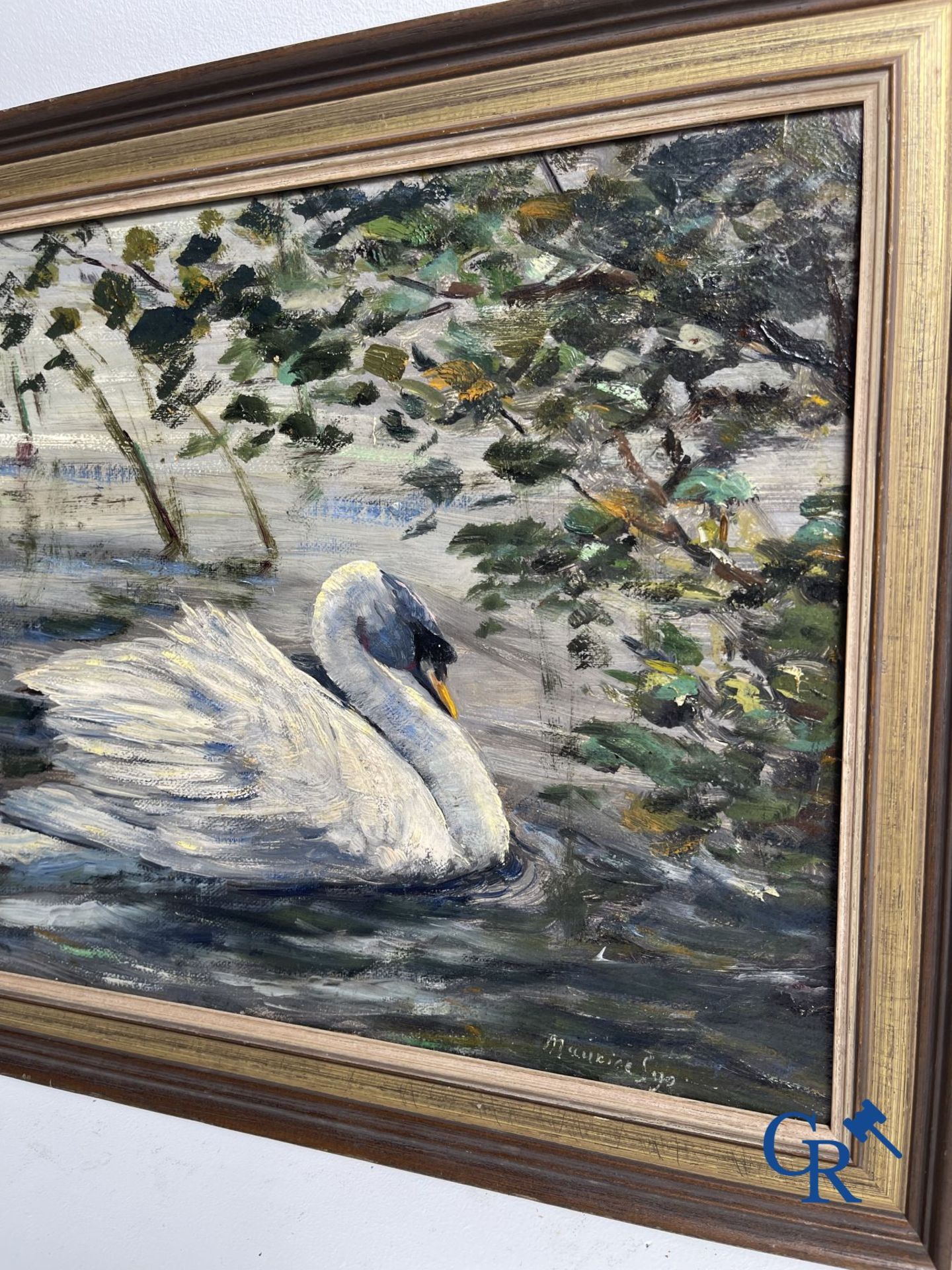 Painting: Maurice Sijs (*) (1880-1972). The white swan. Oil on panel. - Bild 7 aus 10