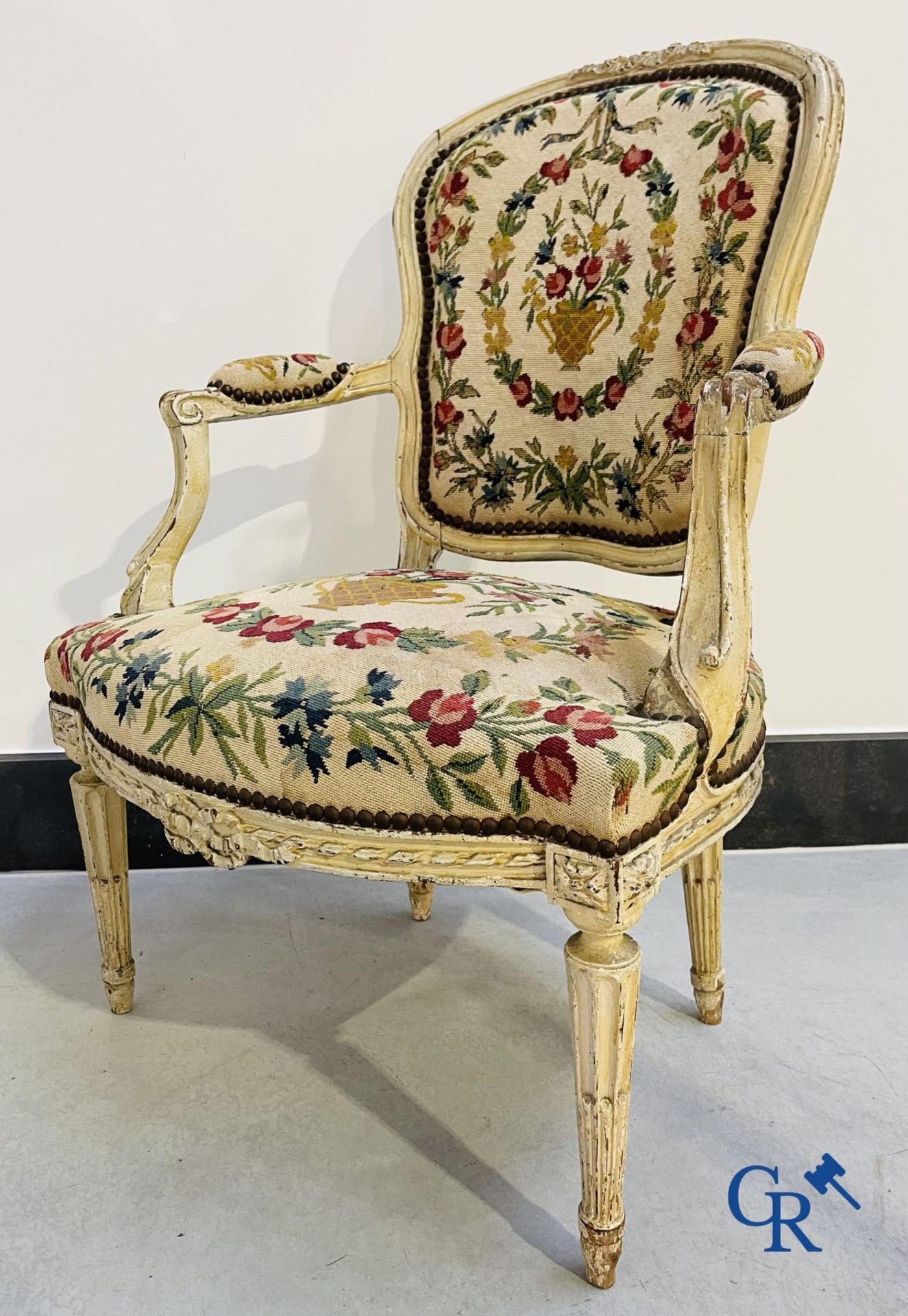 Ladies dressing table with gallant paintings, and a lacquered armchair transitional period Louis XV  - Image 16 of 17