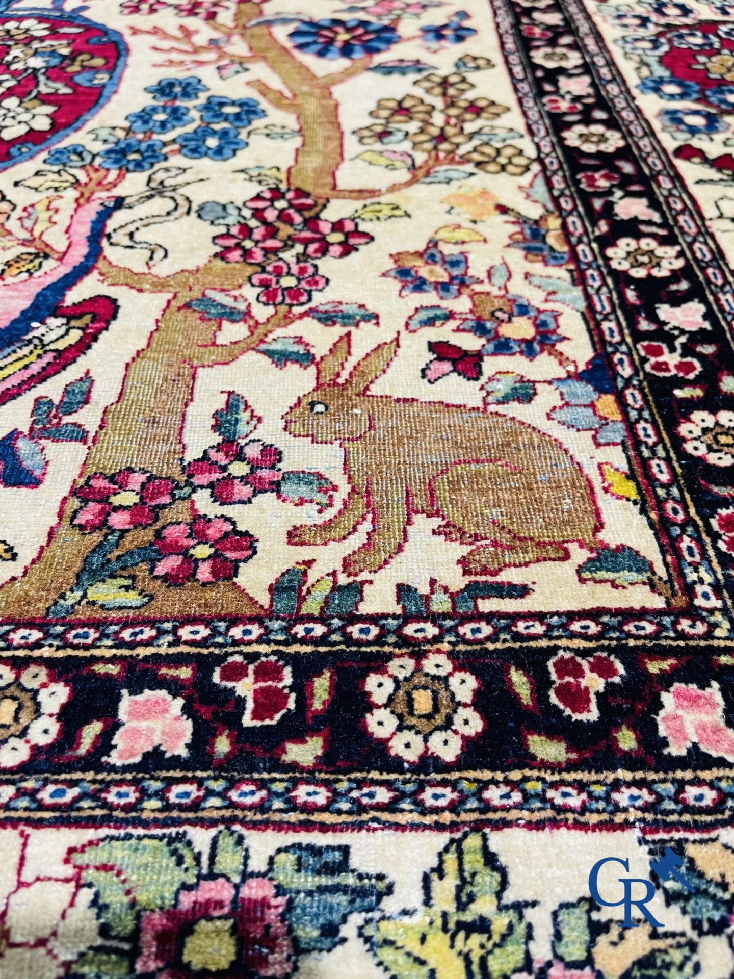 Oriental carpets. Iran. Persian carpet with a flower vase, birds and rabbits in a floral decor. - Image 5 of 10