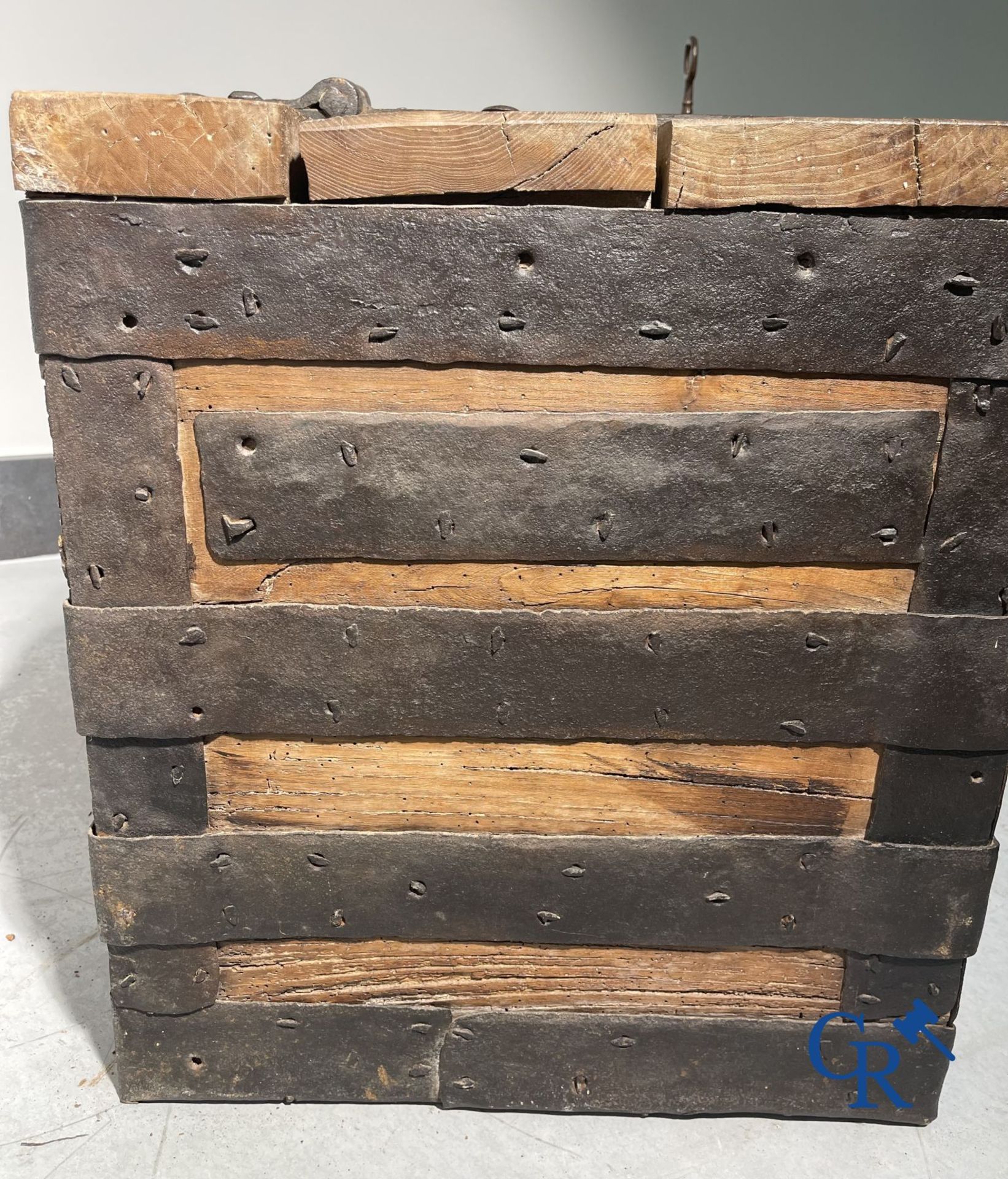 Antique wooden chest with hardware and lockwork in forging. - Image 11 of 21