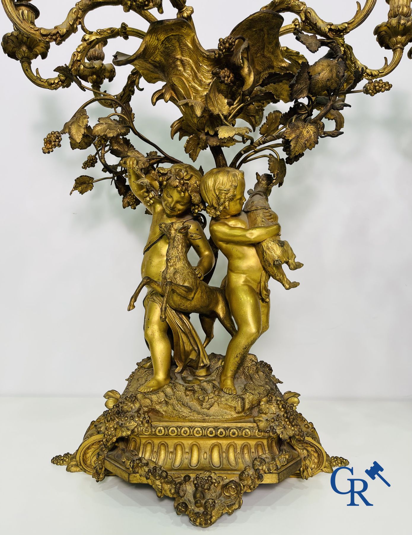 A pair of imposing bronze candlesticks with putti in LXVI style. Napoleon III period. - Image 12 of 32