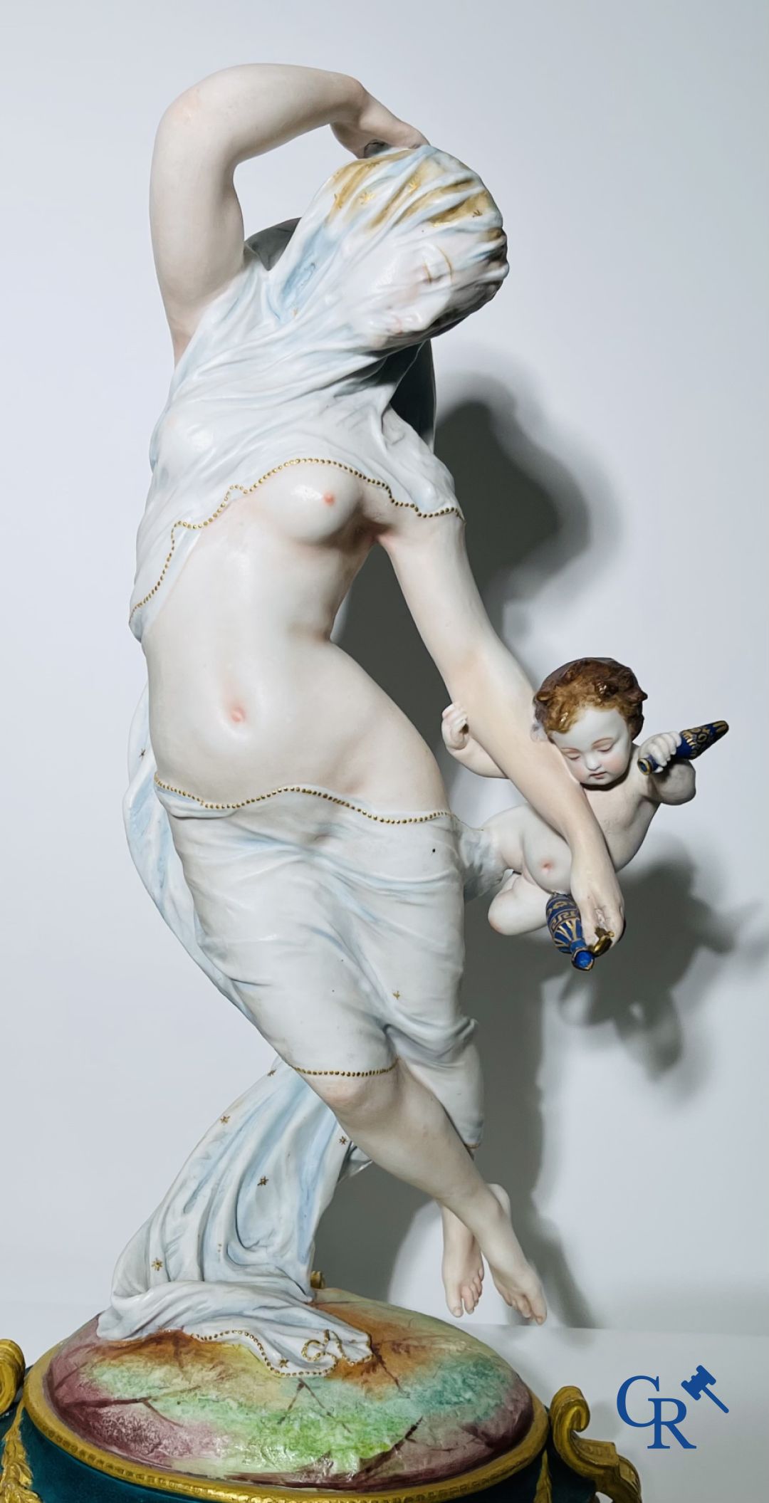 Porcelain: Large pair of multi-coloured decorated and gilded statues in biscuit with the representat - Image 6 of 9