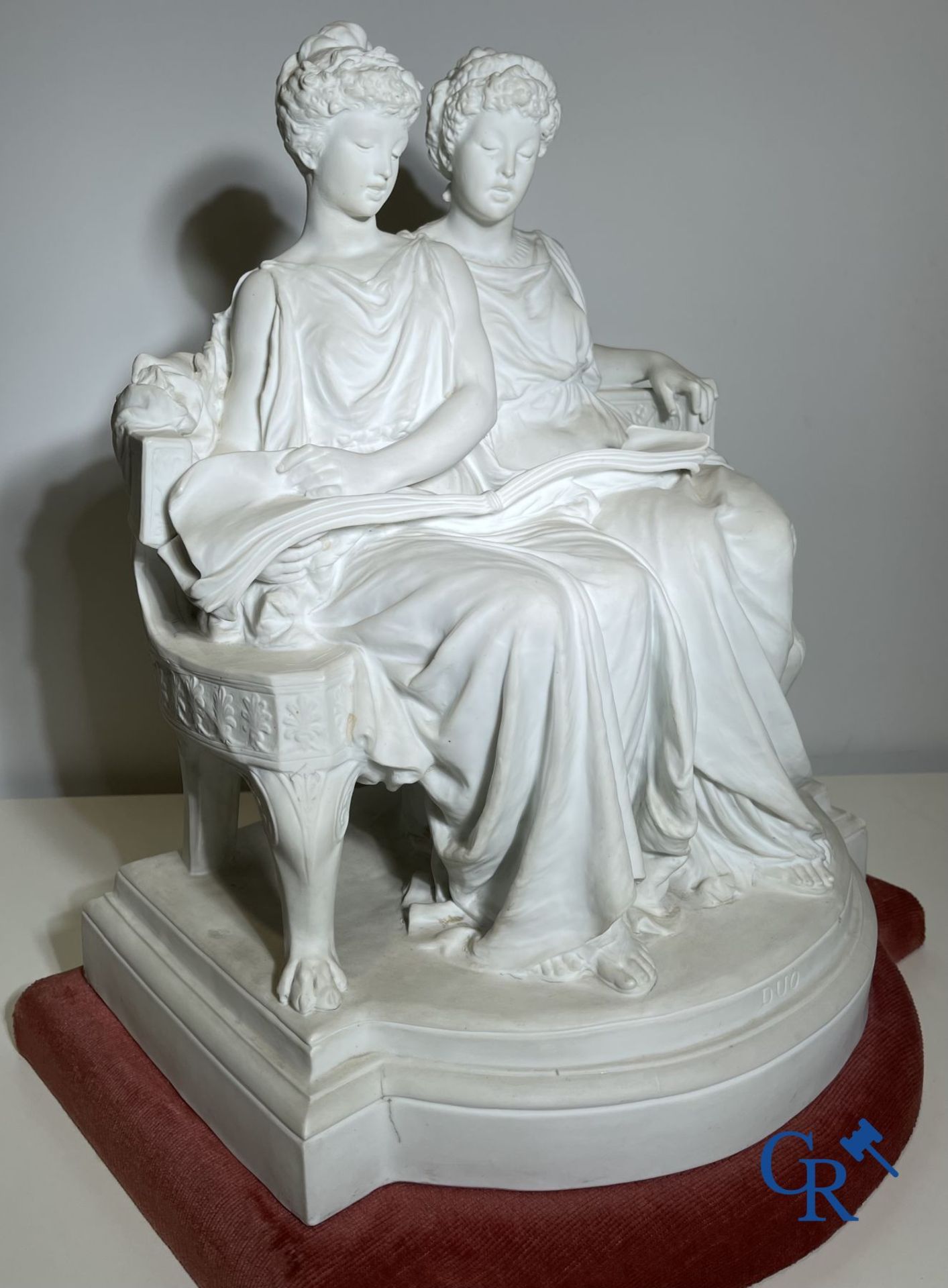 Edouard Lantéri  (1848-1917)  "Duo" Imposing statue in white biscuit in Neoclassical style on a matc - Image 2 of 16