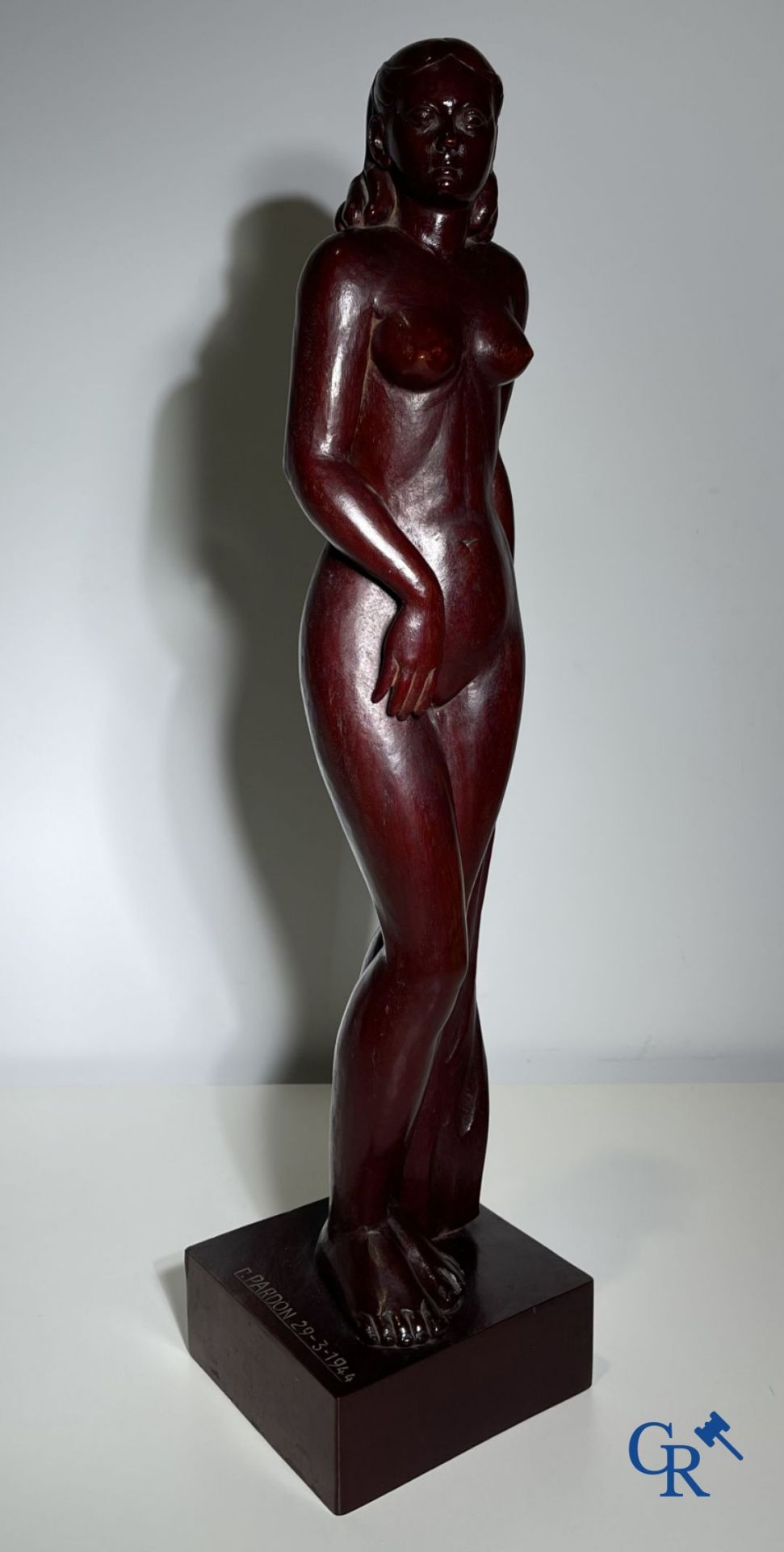 Clément Pardon(*) (Leuven 1901-1979) Sculpture of a standing nude in exotic wood. - Bild 8 aus 8
