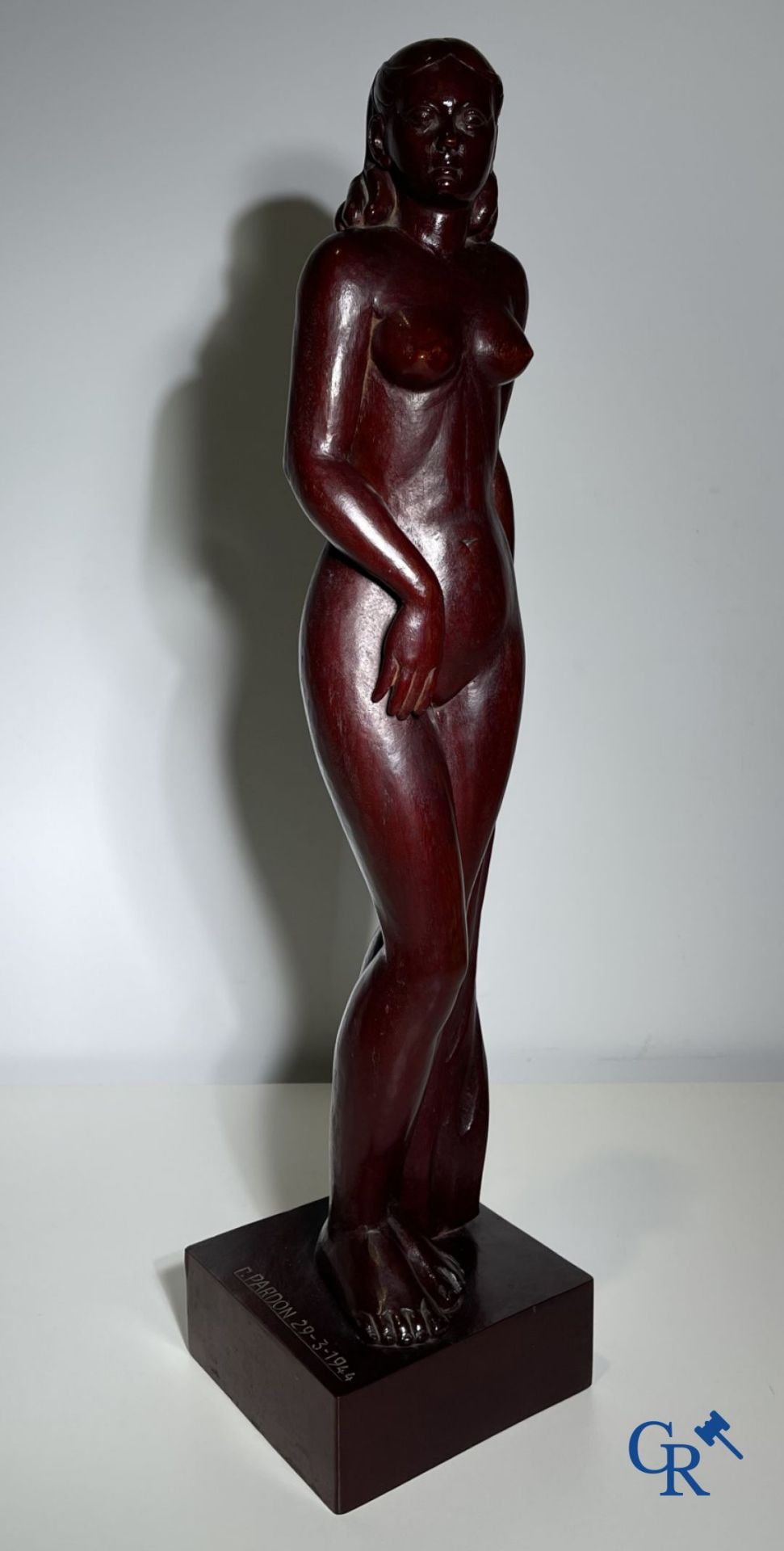 Clément Pardon(*) (Leuven 1901-1979) Sculpture of a standing nude in exotic wood. - Image 8 of 8