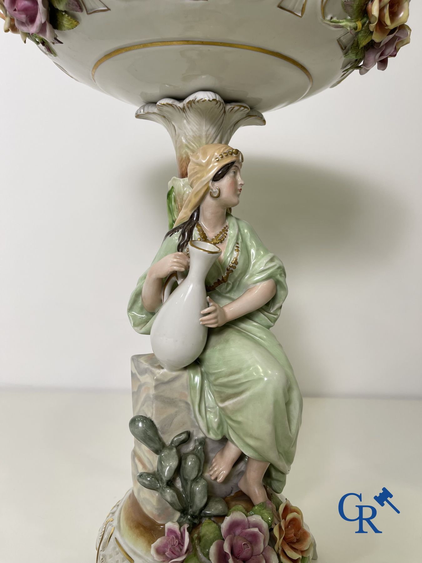 A pair of table centrepieces in German polychrome porcelain. - Image 4 of 16