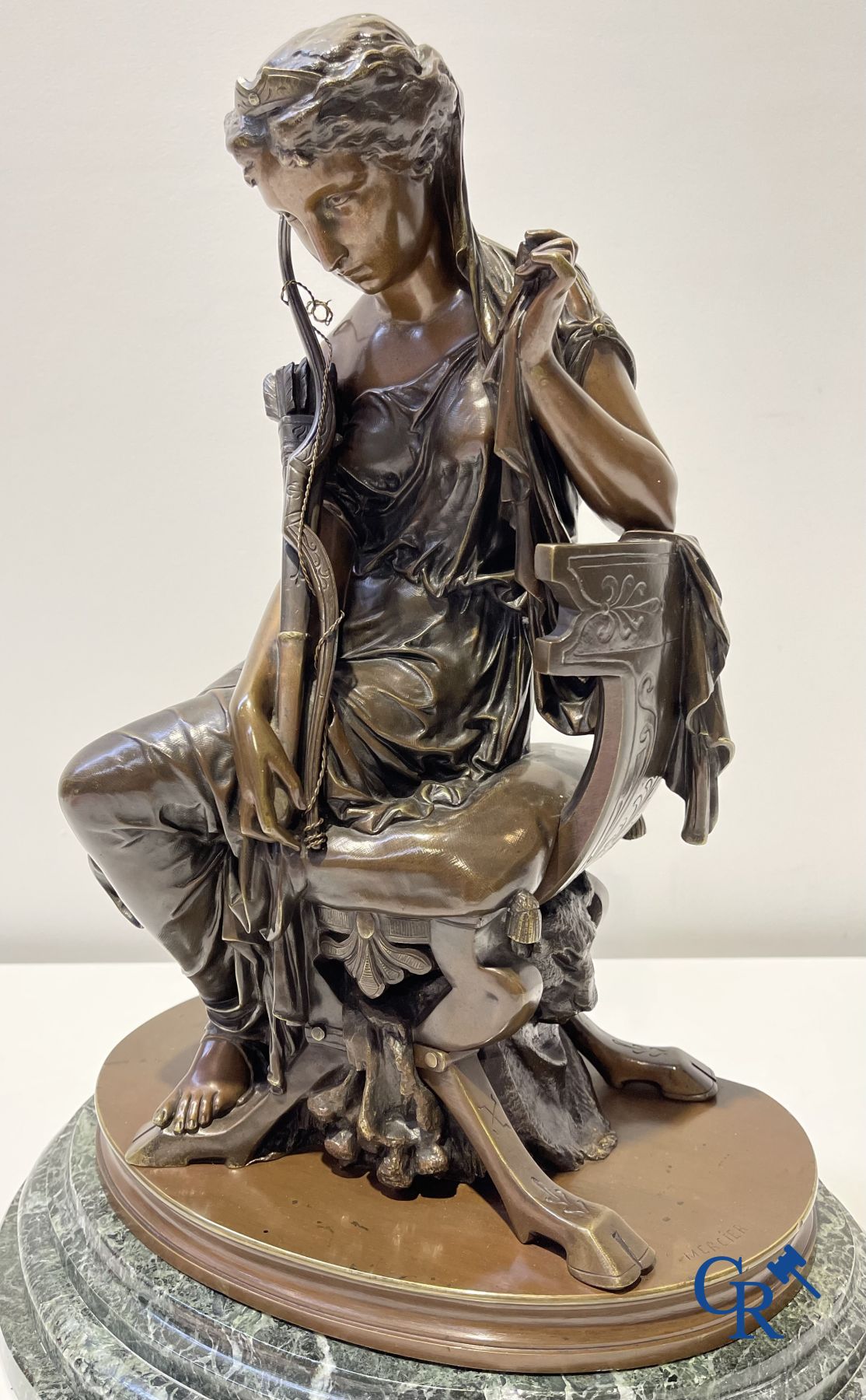 Michel-Louis Victor Mercier (1810-1894) Bronze statue of the goddess of hunting Diana. Signed Mercie - Image 2 of 13