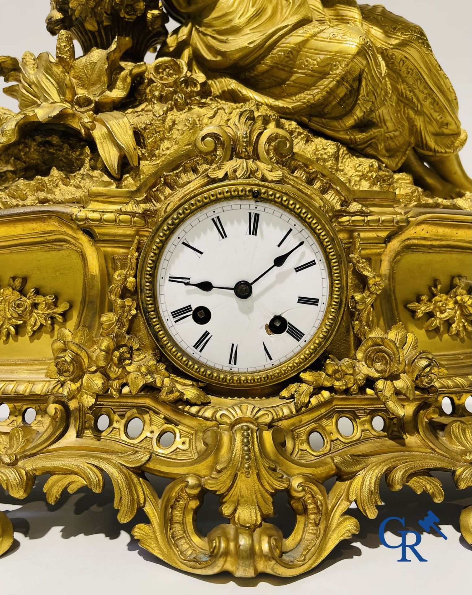 Bronze gilded clock with a romantic performance. 19th century. - Image 9 of 9