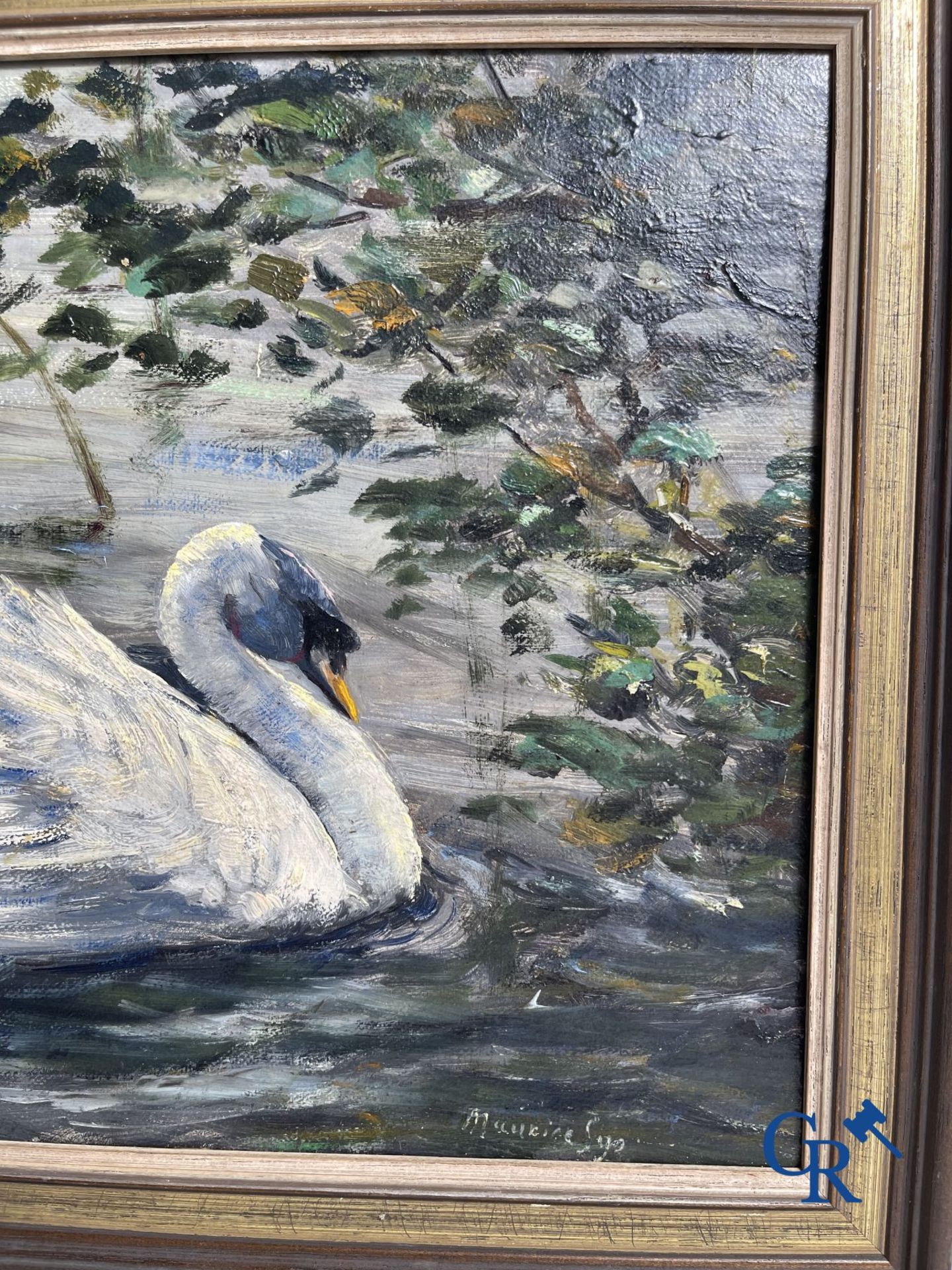 Painting: Maurice Sijs (*) (1880-1972). The white swan. Oil on panel. - Image 5 of 10