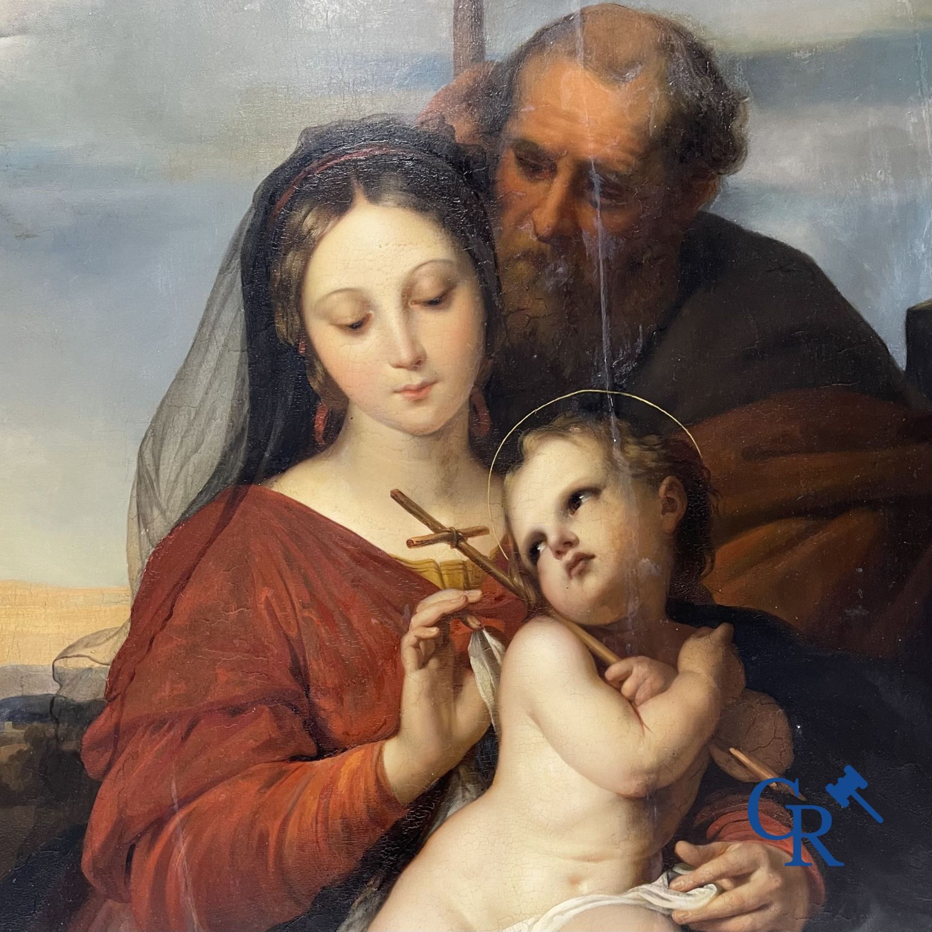 Painting: Lambert Mathieu (Bury 1804 - Leuven 1861) Holy Family in the manner of Raphael Sanzio. Oil