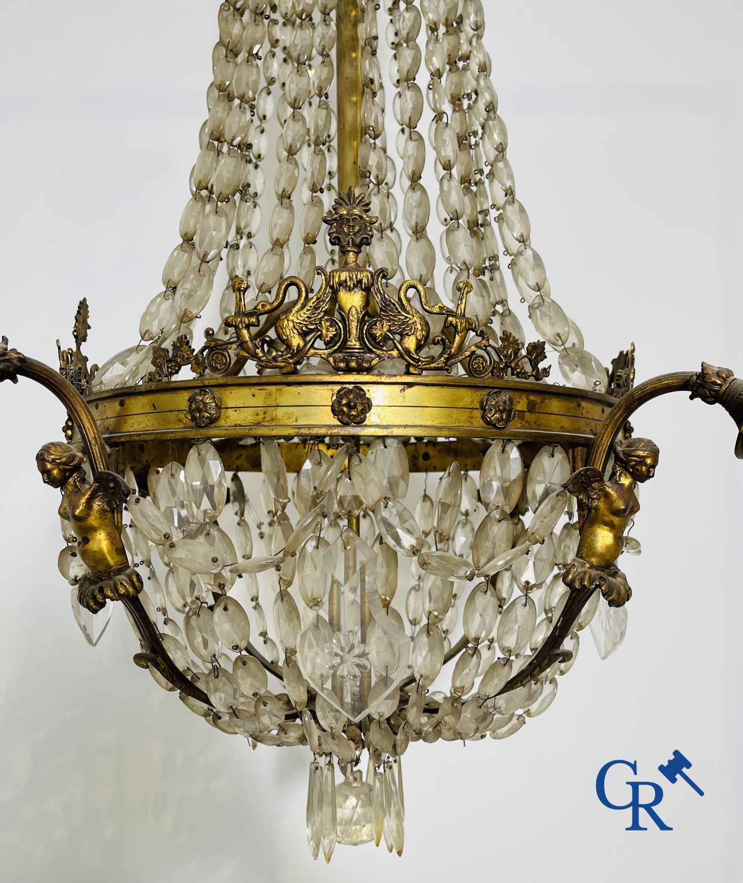 Chandelier. Sac à perles chandelier in bronze and crystal. Empire style. - Image 2 of 4