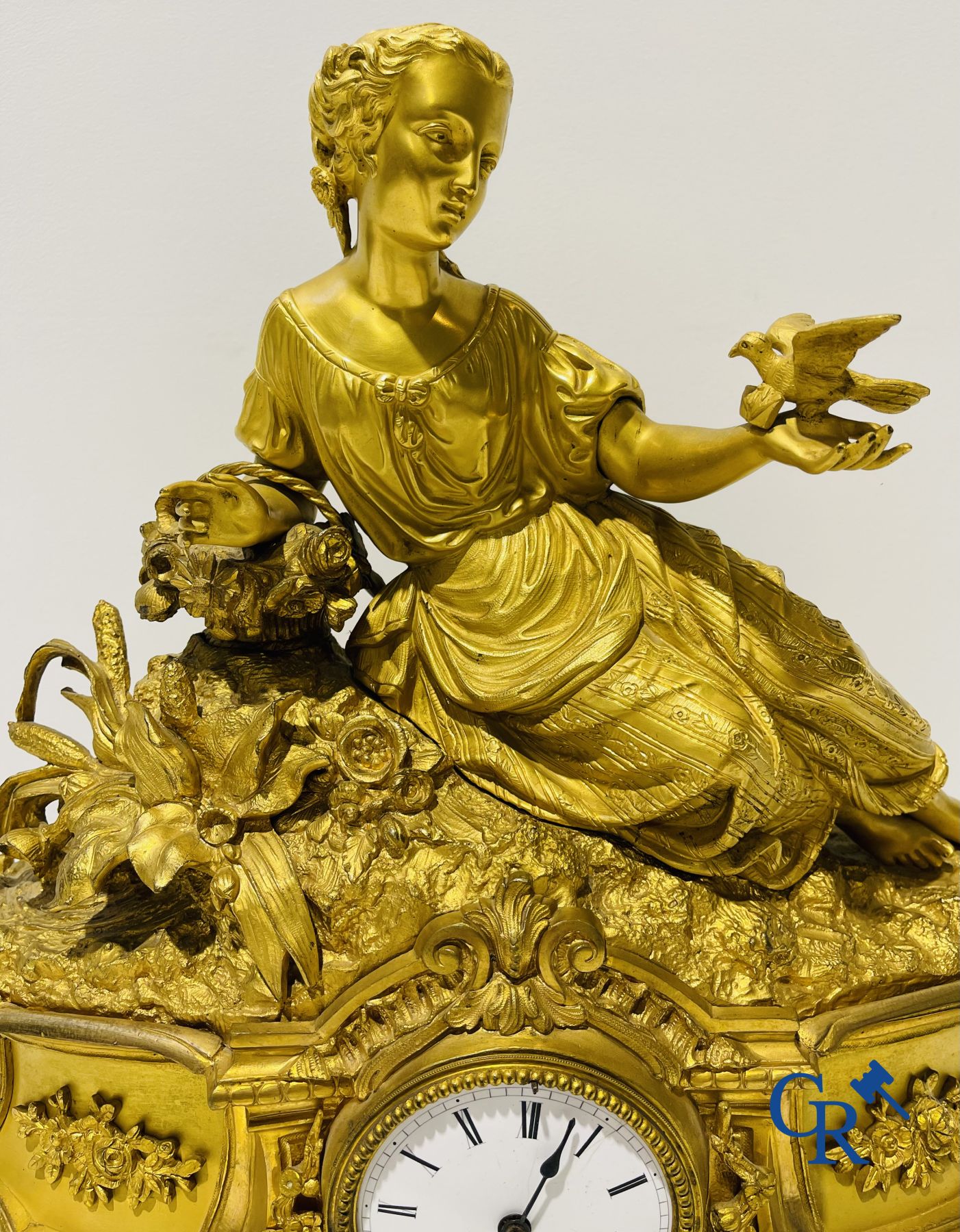 Bronze gilded clock with a romantic performance. 19th century. - Image 2 of 9