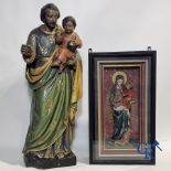 A 19th century wooden statue of Christ and a wooden display case with plaster representation of Mary