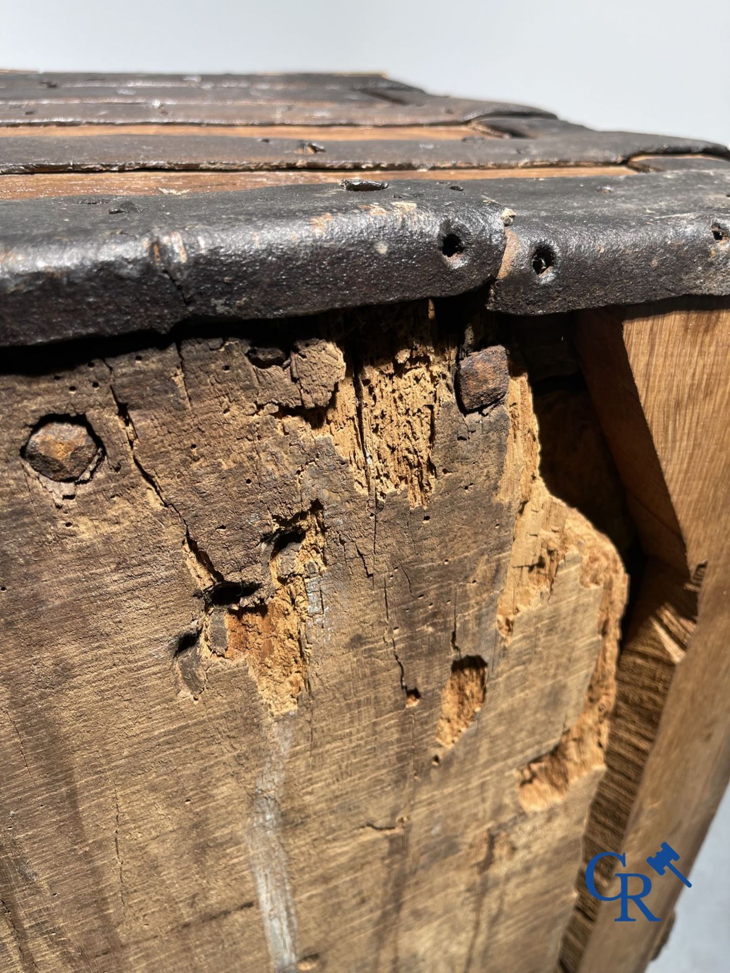 Antique wooden chest with hardware and lockwork in forging. - Image 17 of 21