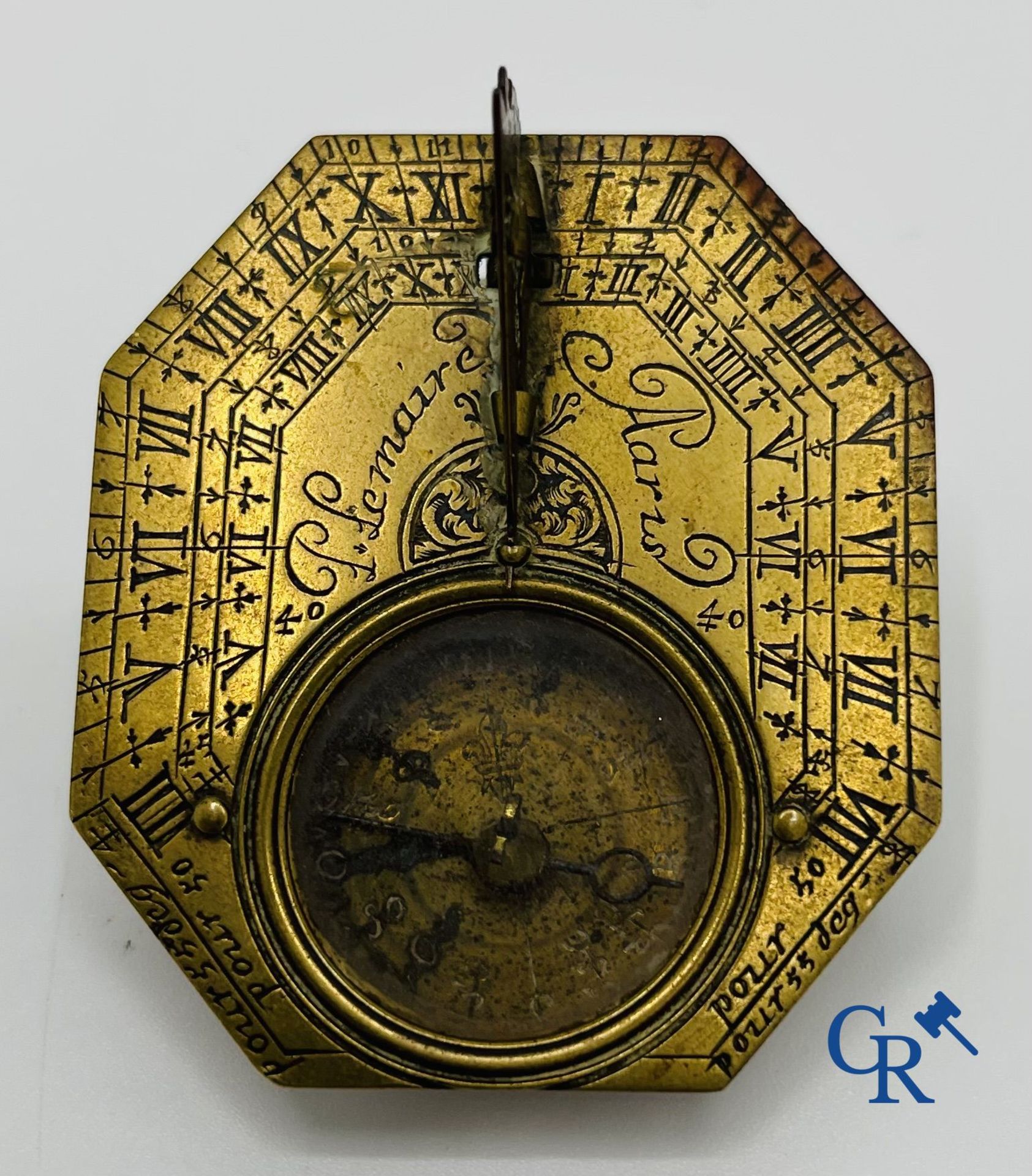 Lemaire à Paris: Octagonal pocket sundial and compass. Early 18th century. - Bild 5 aus 7