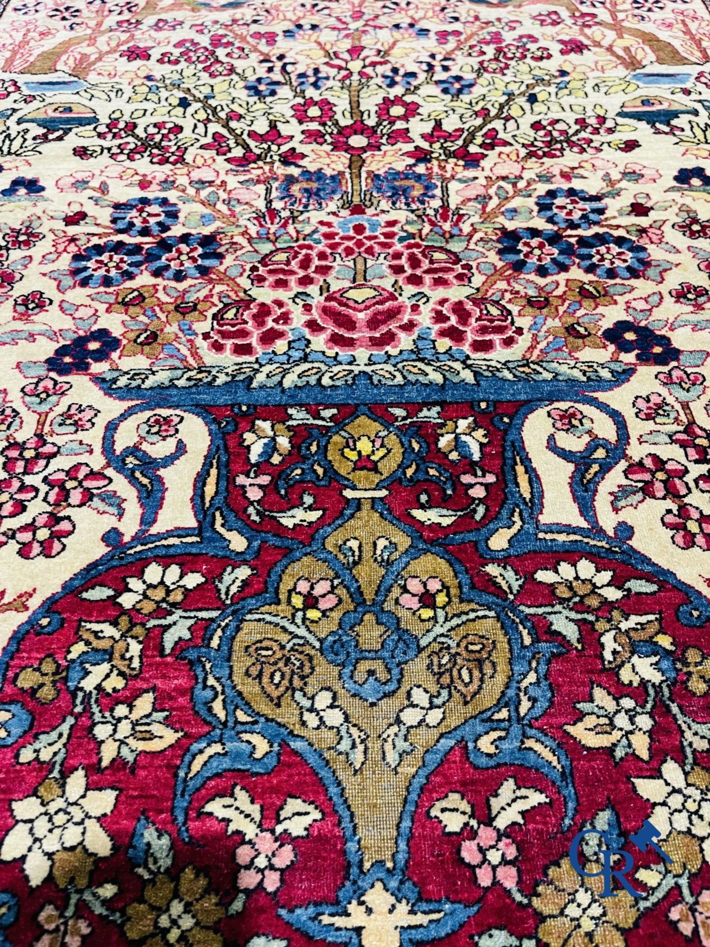 Oriental carpets. Iran. Persian carpet with a flower vase, birds and rabbits in a floral decor. - Image 8 of 10