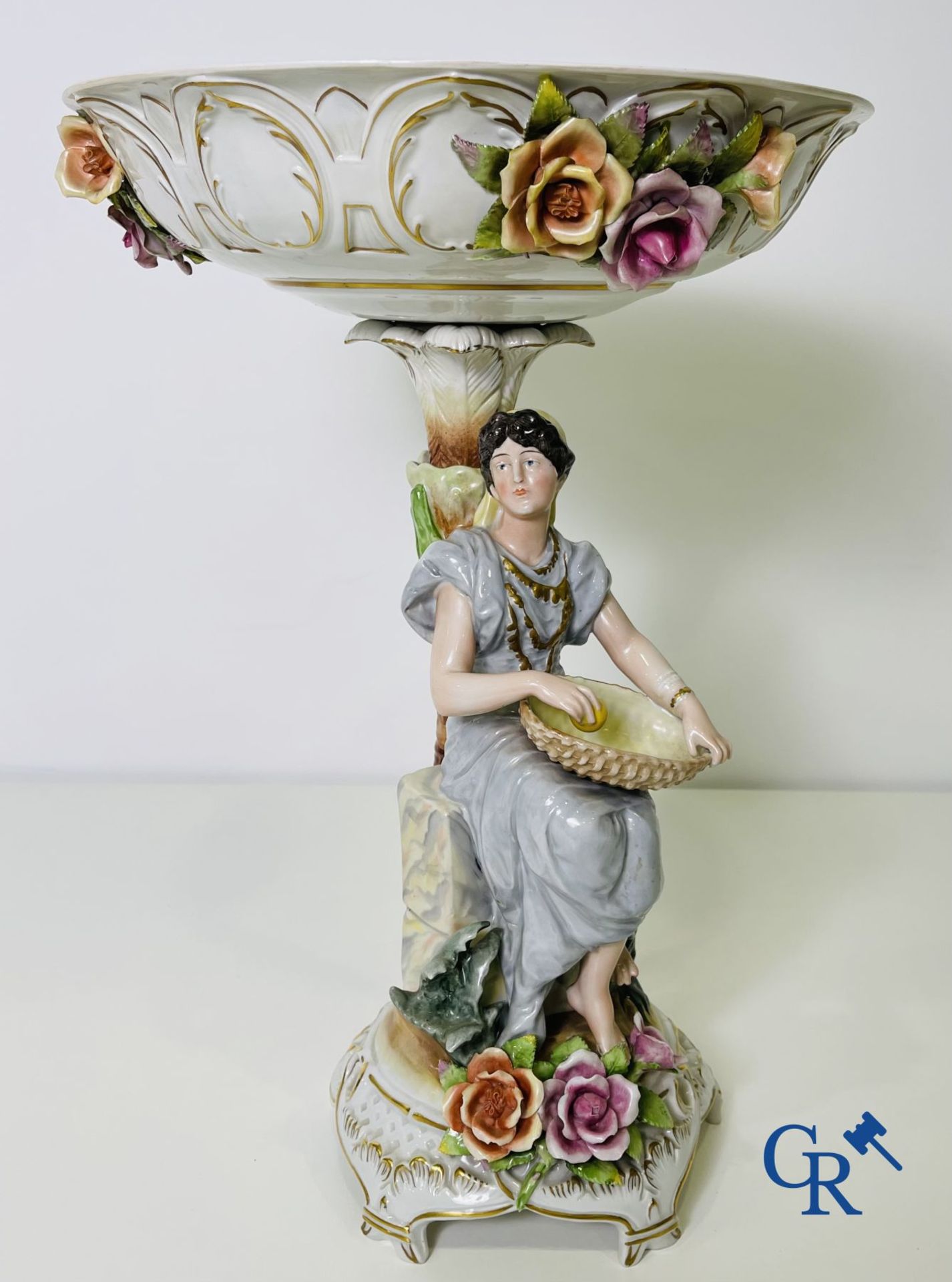 A pair of table centrepieces in German polychrome porcelain. - Image 8 of 16
