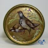 Haviland Limoges: Beautiful dish in gilded and decorated porcelain with a decoration of partridges.