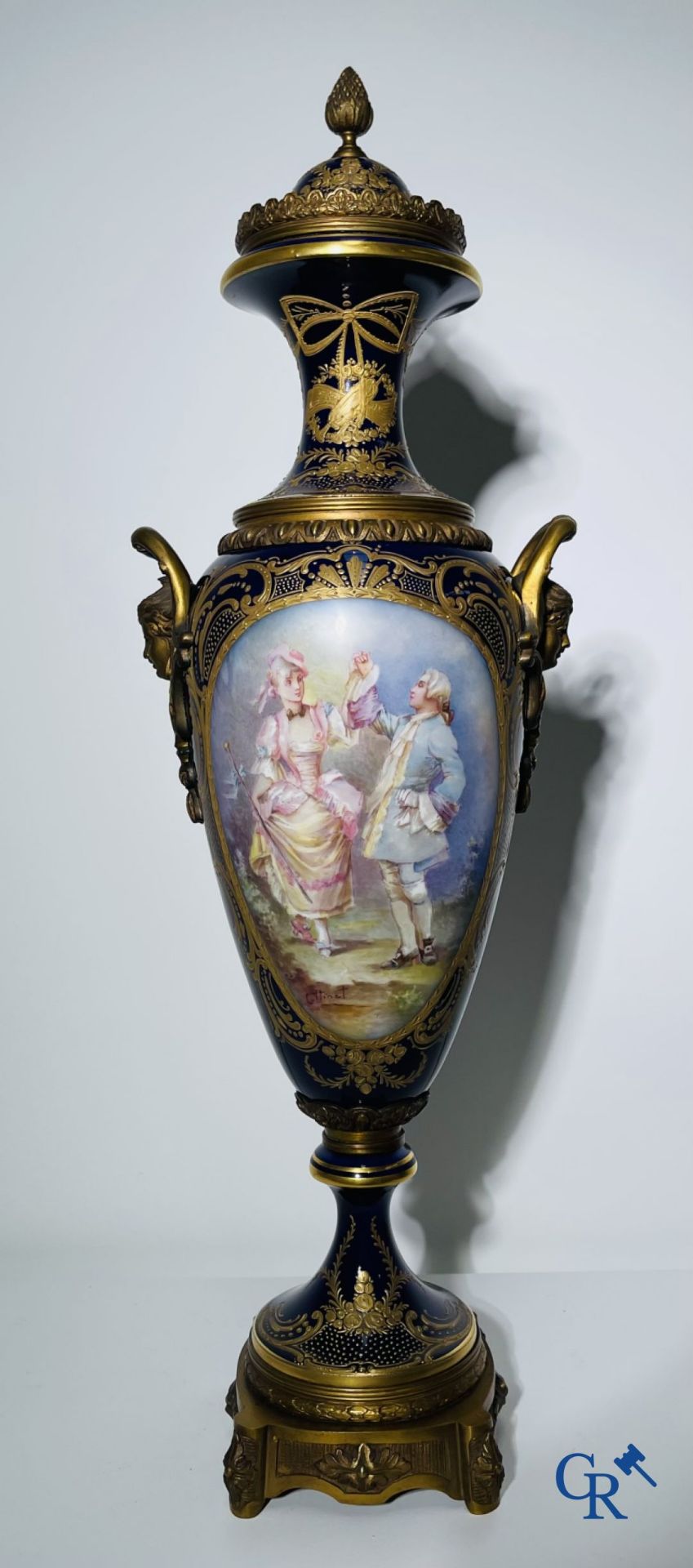 Porcelain: Sèvres: Pair of large bronze mounted vases in Sevres porcelain. - Image 3 of 7