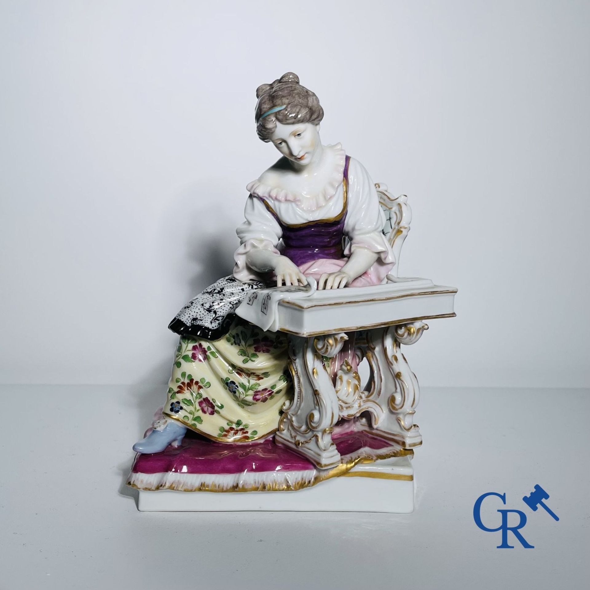 Porcelain: Dressel & Kister Passau: Lady on harpsichord. - Image 7 of 8