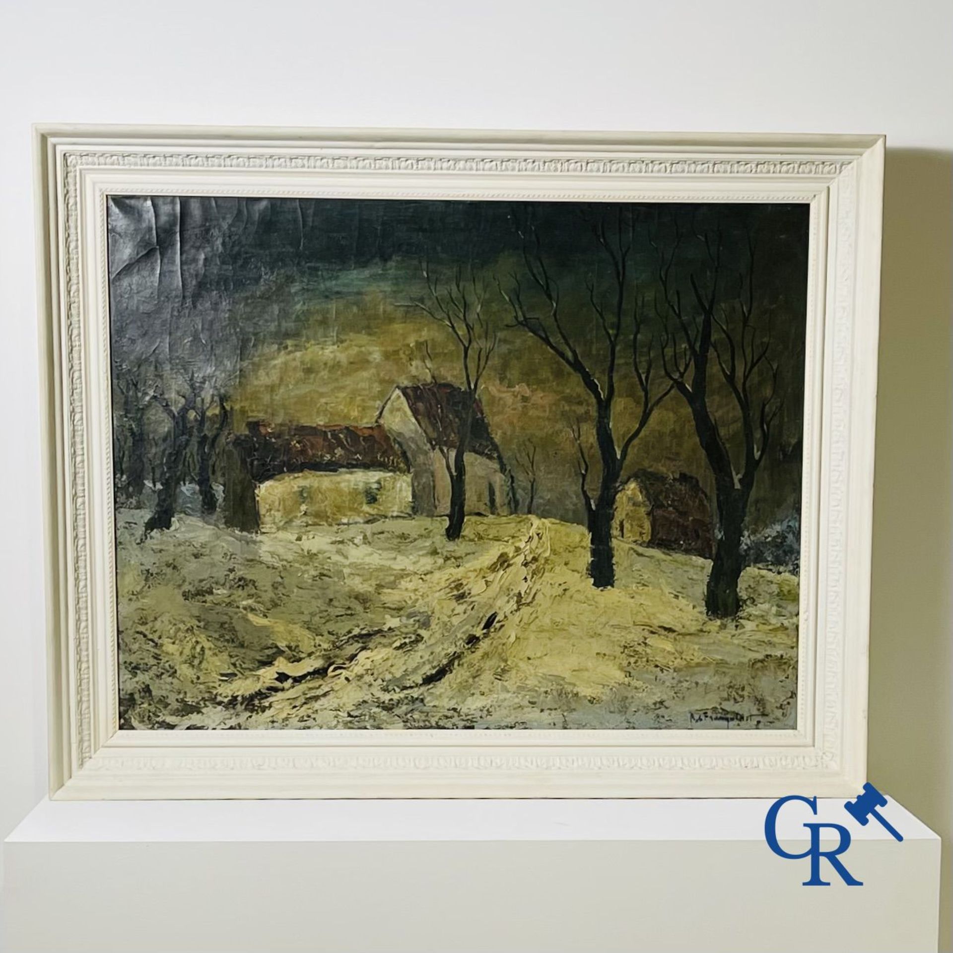 Painting: Robert Franquinet (1915 - 1979) oil on canvas. Winter landscape. - Image 3 of 5