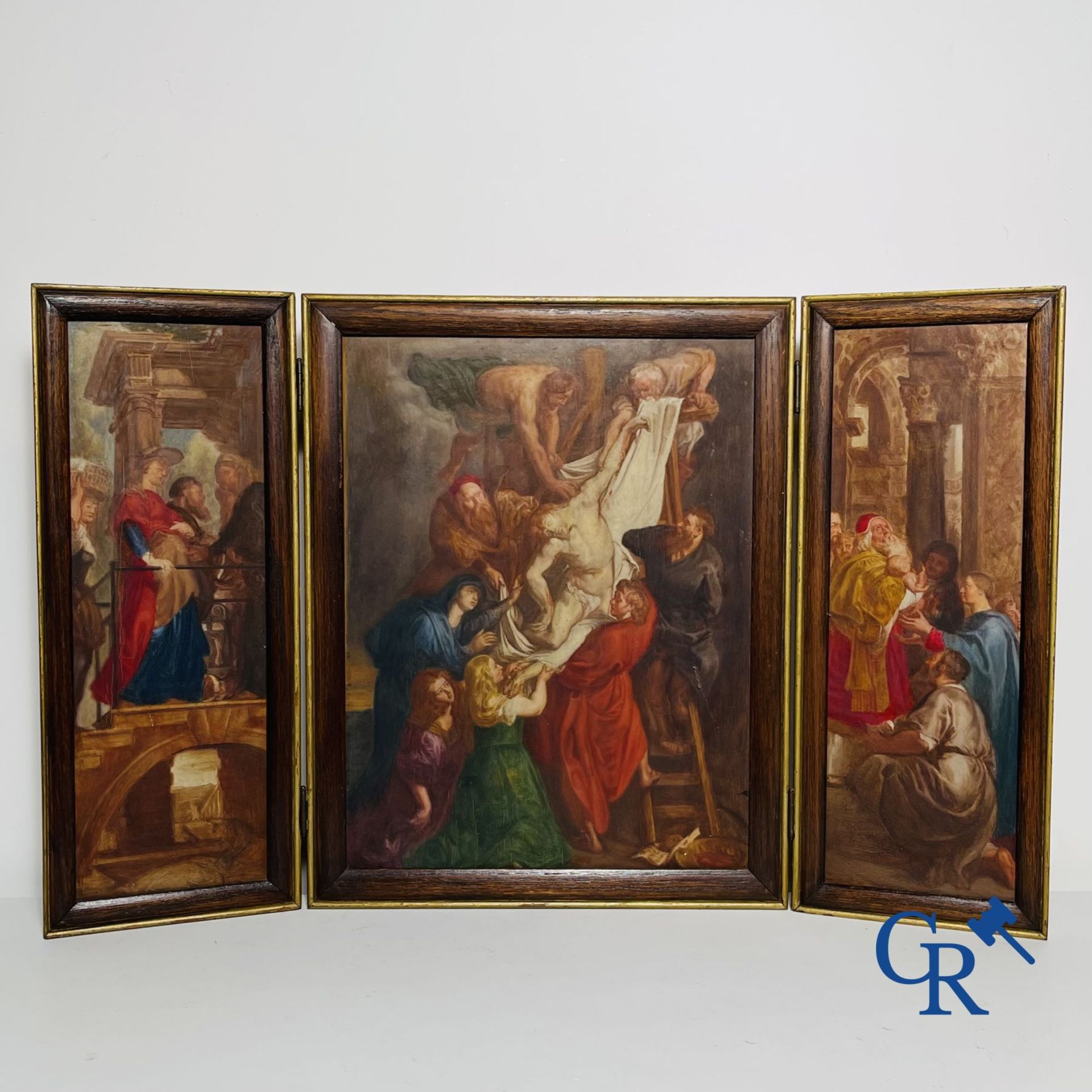 Triptych: After Pieter Paul Rubens, 19th century sketch of the 3 inner panels of the Descent from th