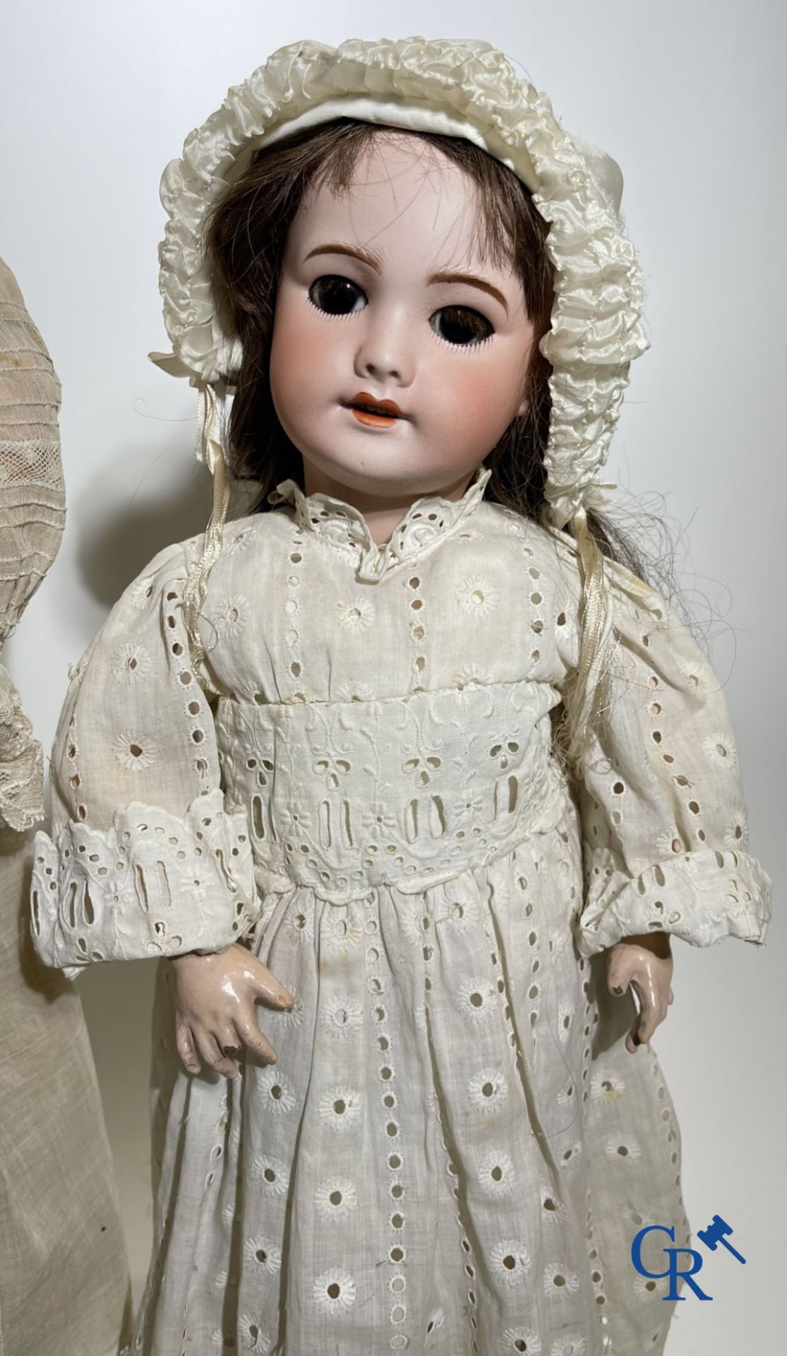 Toys: antique dolls: 2 dolls with porcelain head and a dog. - Image 4 of 8