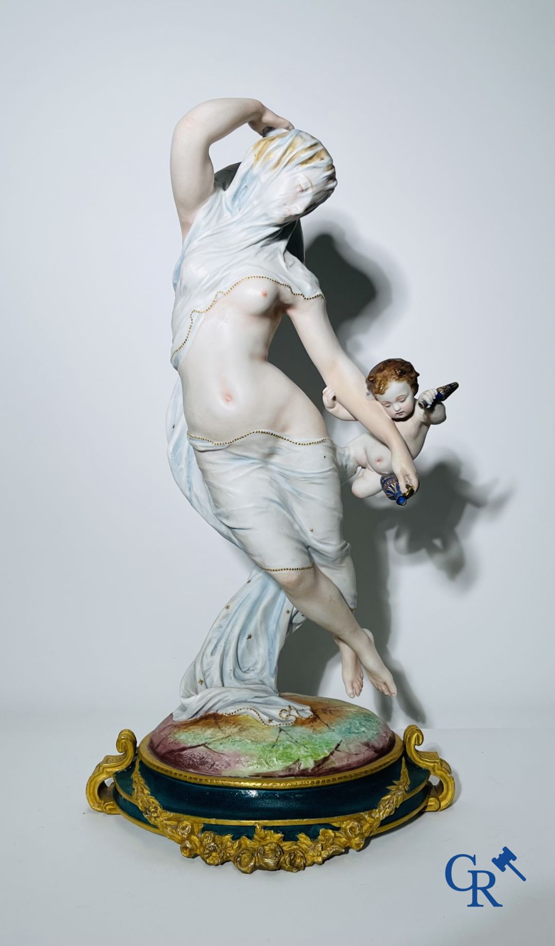 Porcelain: Large pair of multi-coloured decorated and gilded statues in biscuit with the representat - Image 3 of 9