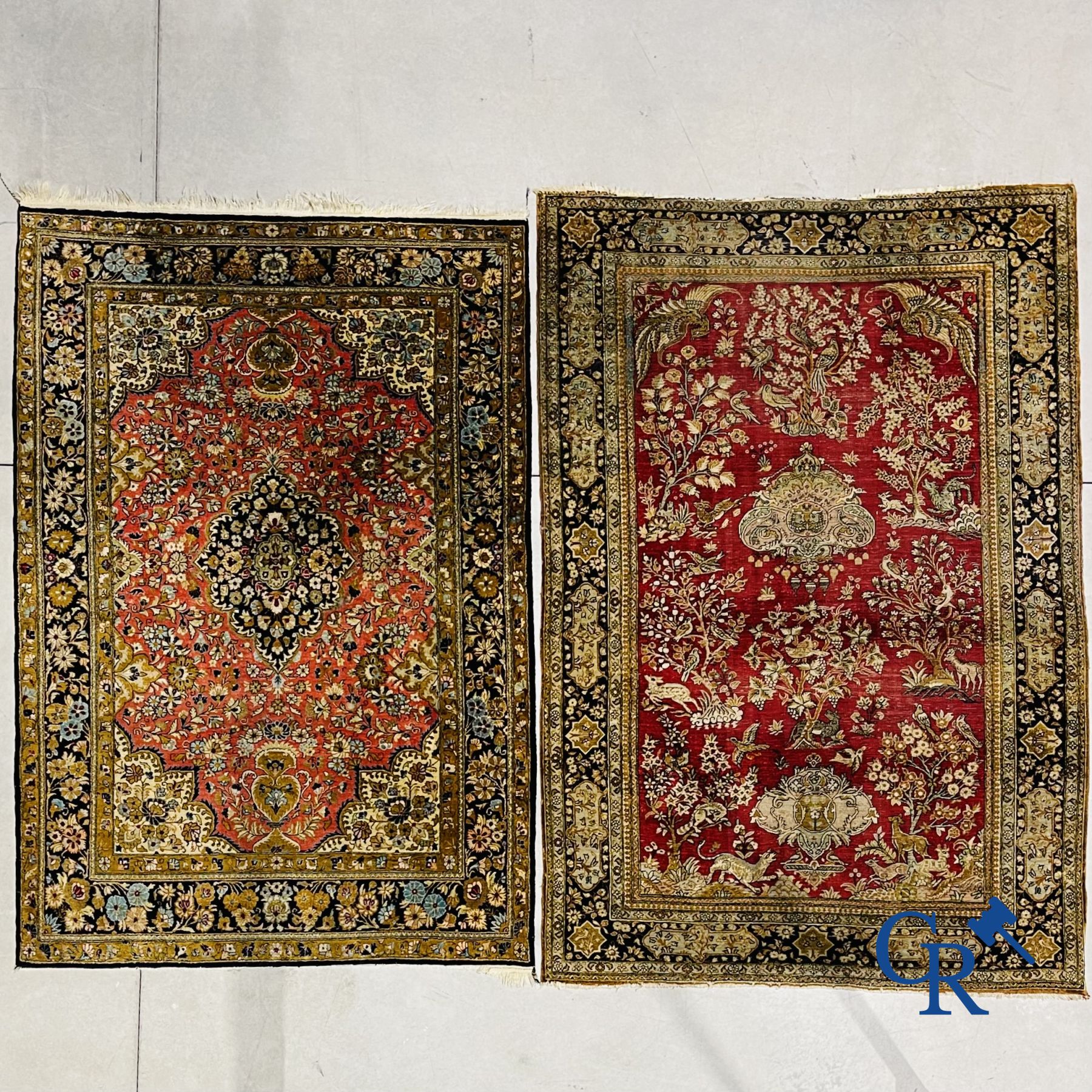 Oriental carpets: Ghoum. 2 Oriental carpets in silk.