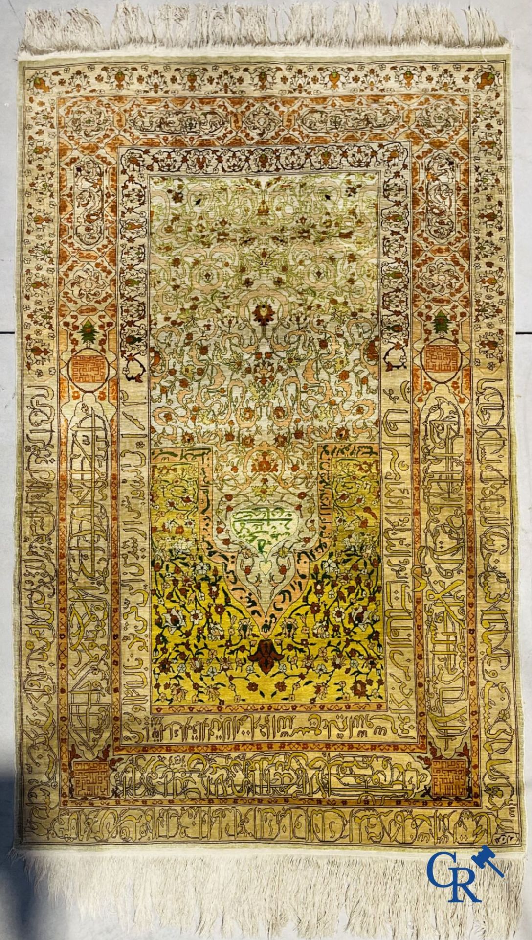 Oriental carpets: An exceptionally signed carpet in silk and gold thread with verses and a floral de - Image 2 of 15